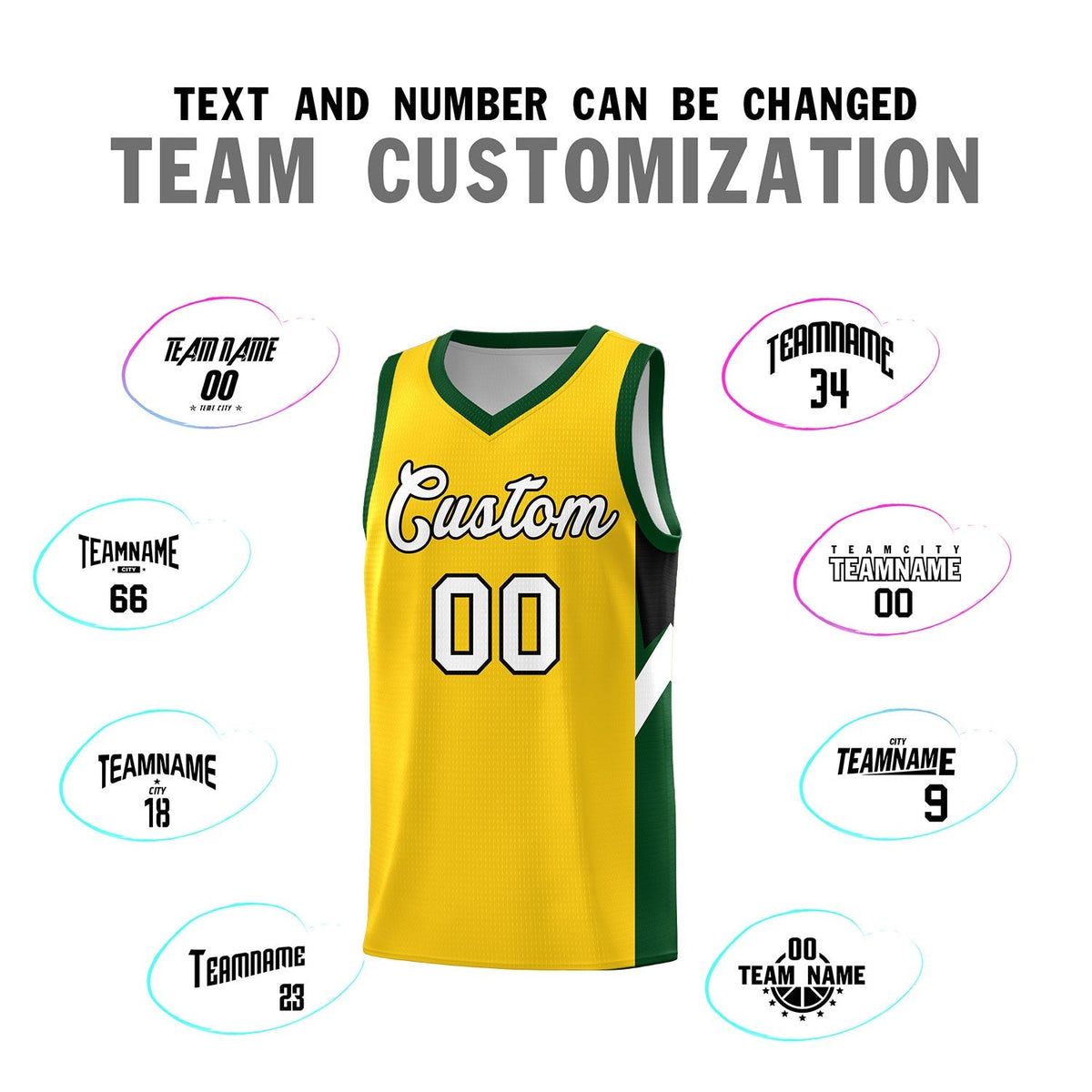 Custom Gold Hunter Green Side Design Sets Sports Uniform Basketball Jersey