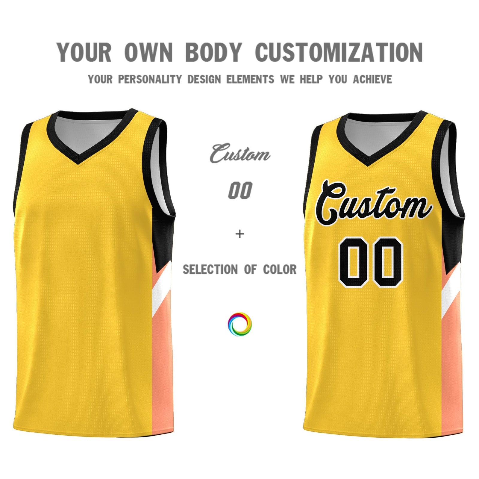 Custom Gold Black Side Design Sets Sports Uniform Basketball Jersey