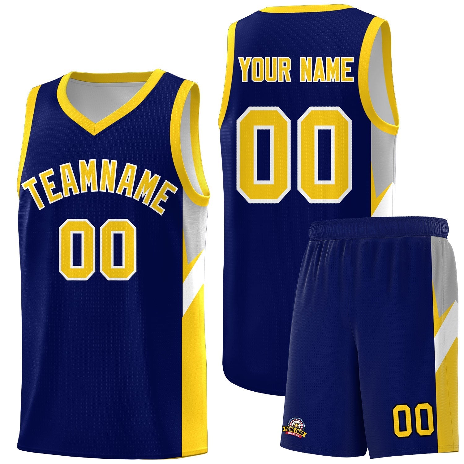 Custom Navy Gold Side Design Sets Sports Uniform Basketball Jersey