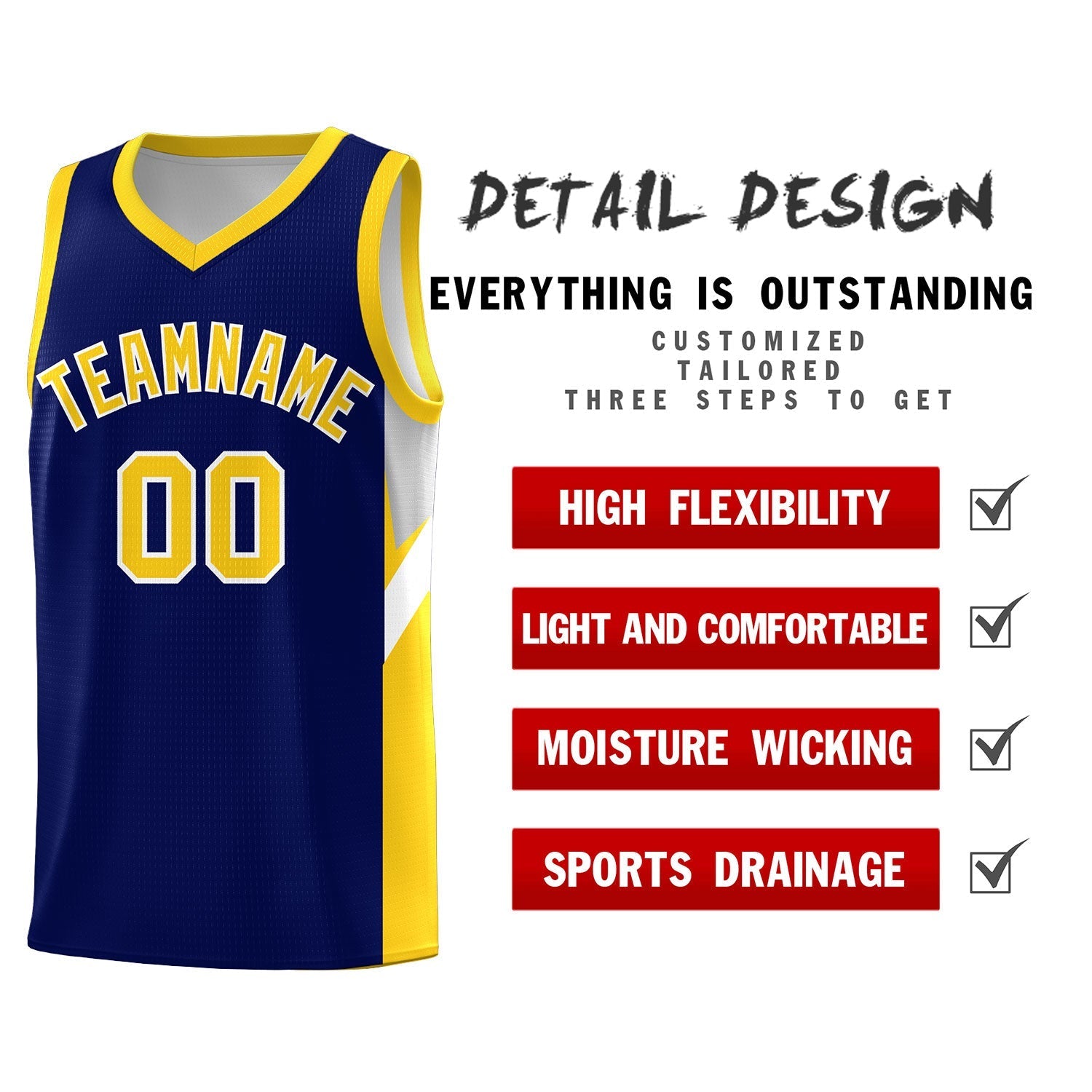 Custom Navy Gold Side Design Sets Sports Uniform Basketball Jersey