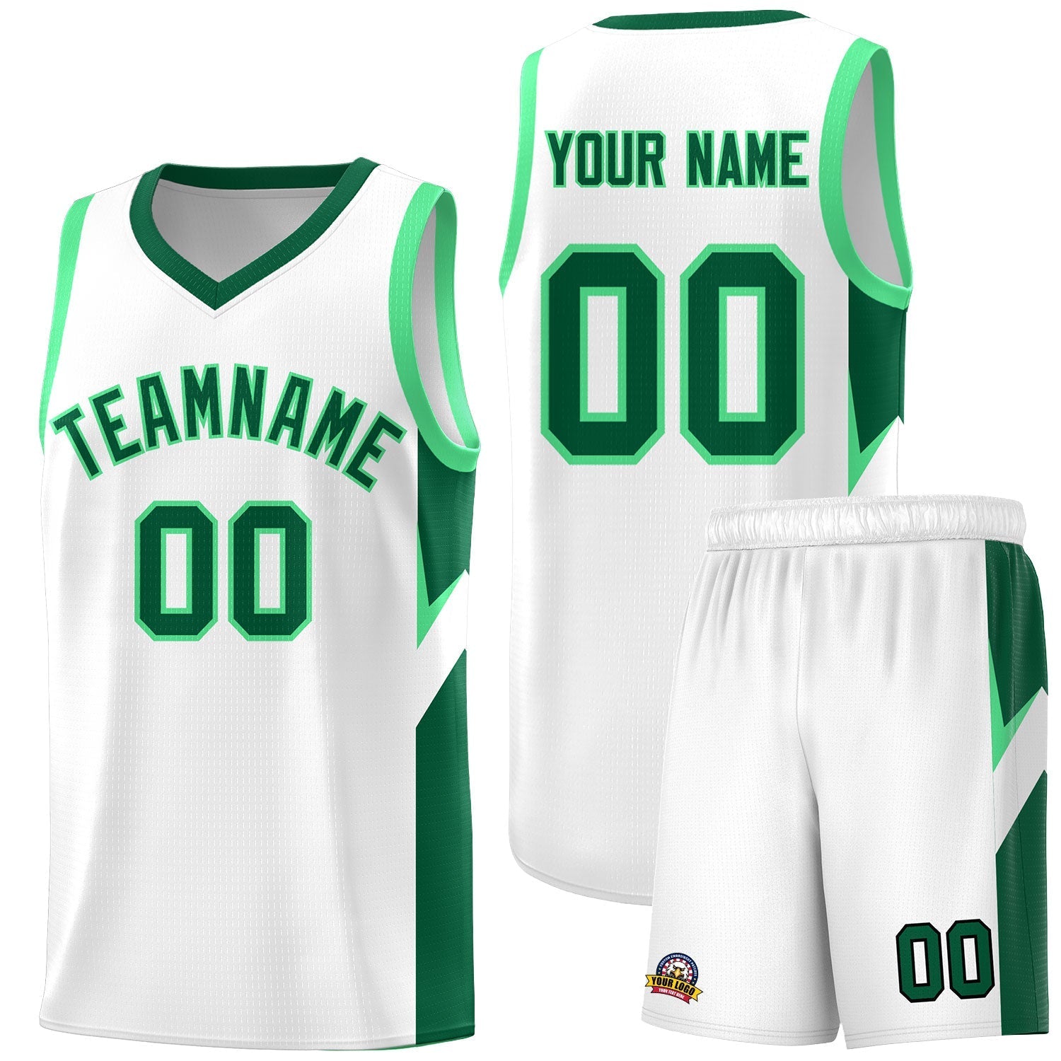 Custom White Kelly Green Side Design Sets Sports Uniform Basketball Jersey