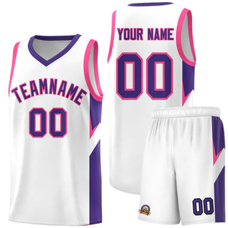 Custom White Purple Side Design Sets Sports Uniform Basketball Jersey - Style 1