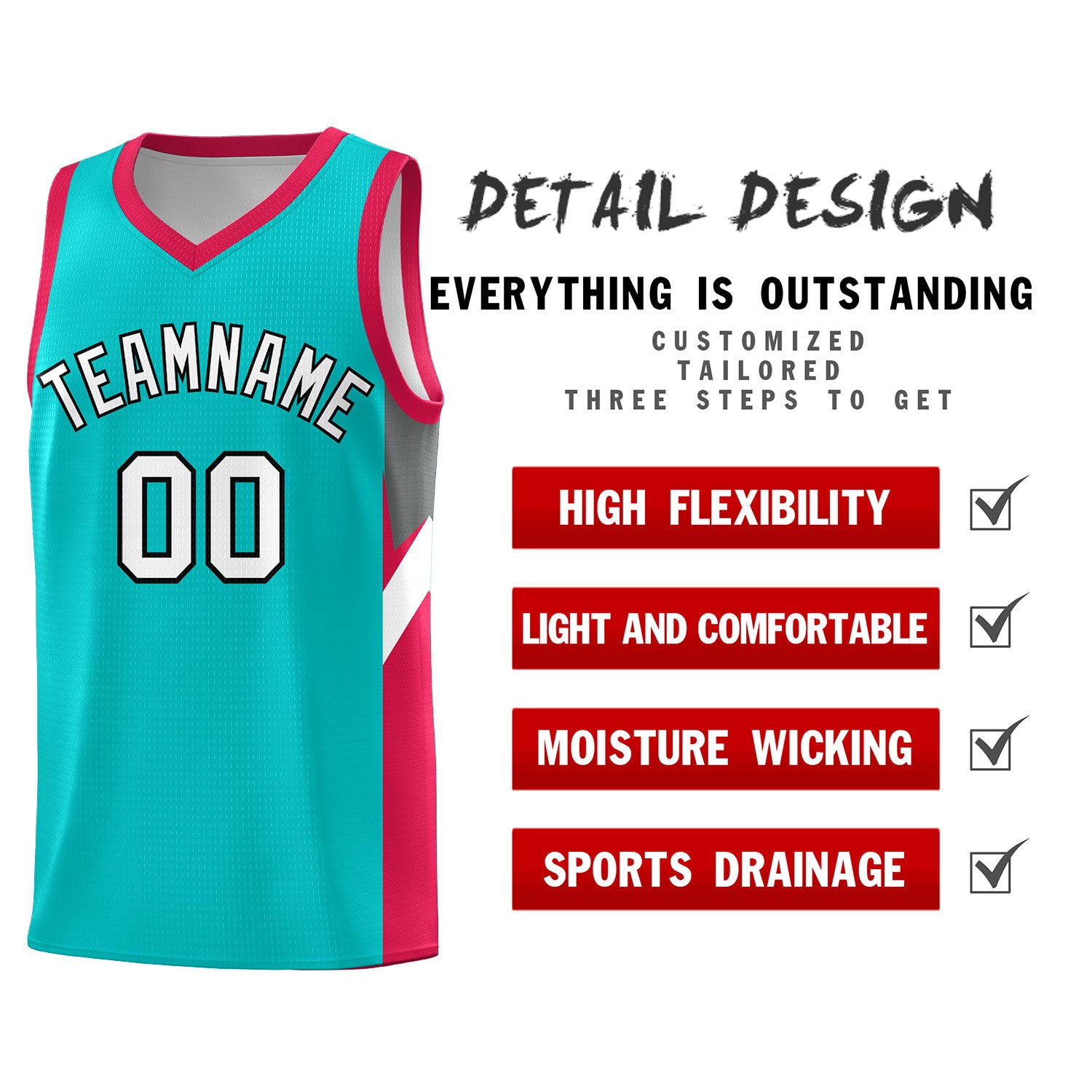 Custom Aqua Red Side Design Sets Sports Uniform Basketball Jersey