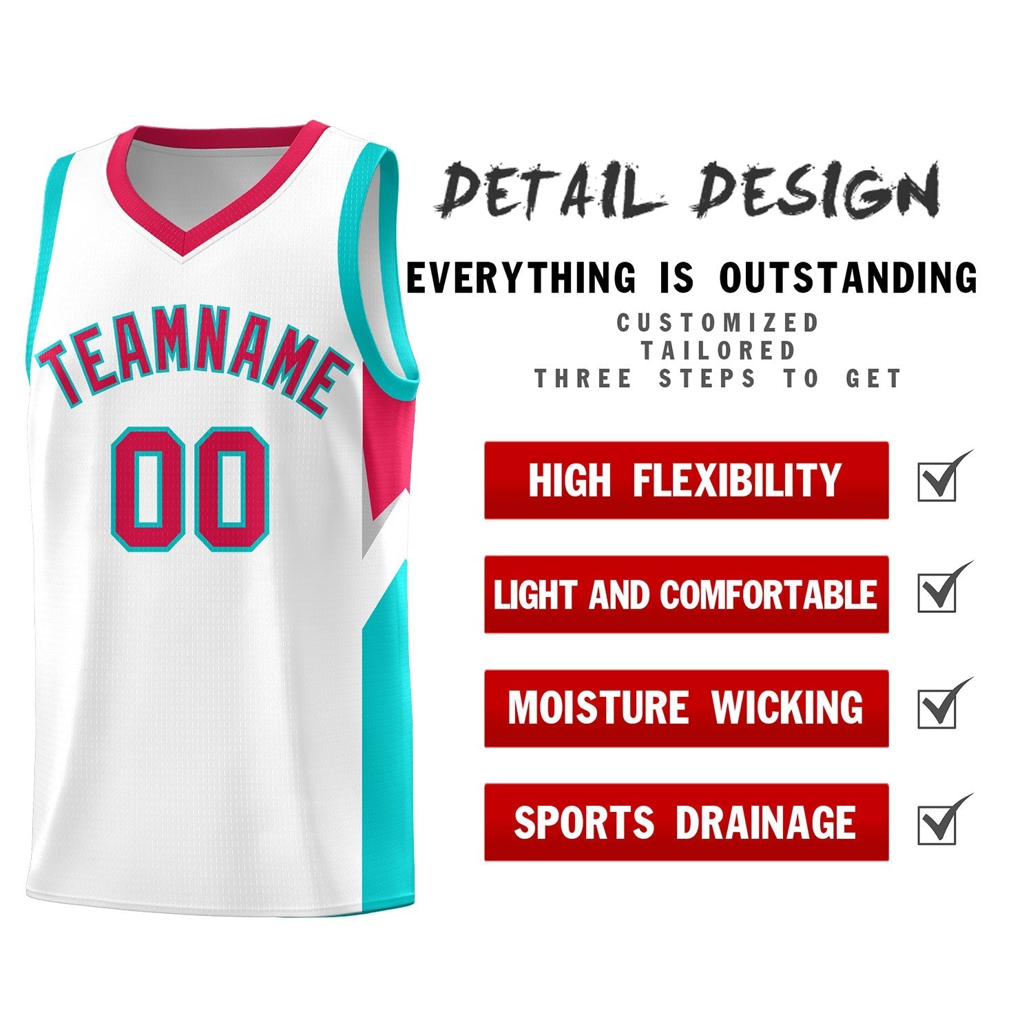 Custom White Red Side Design Sets Sports Uniform Basketball Jersey