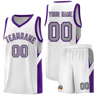 Custom White Purple Side Design Sets Sports Uniform Basketball Jersey - Style 1