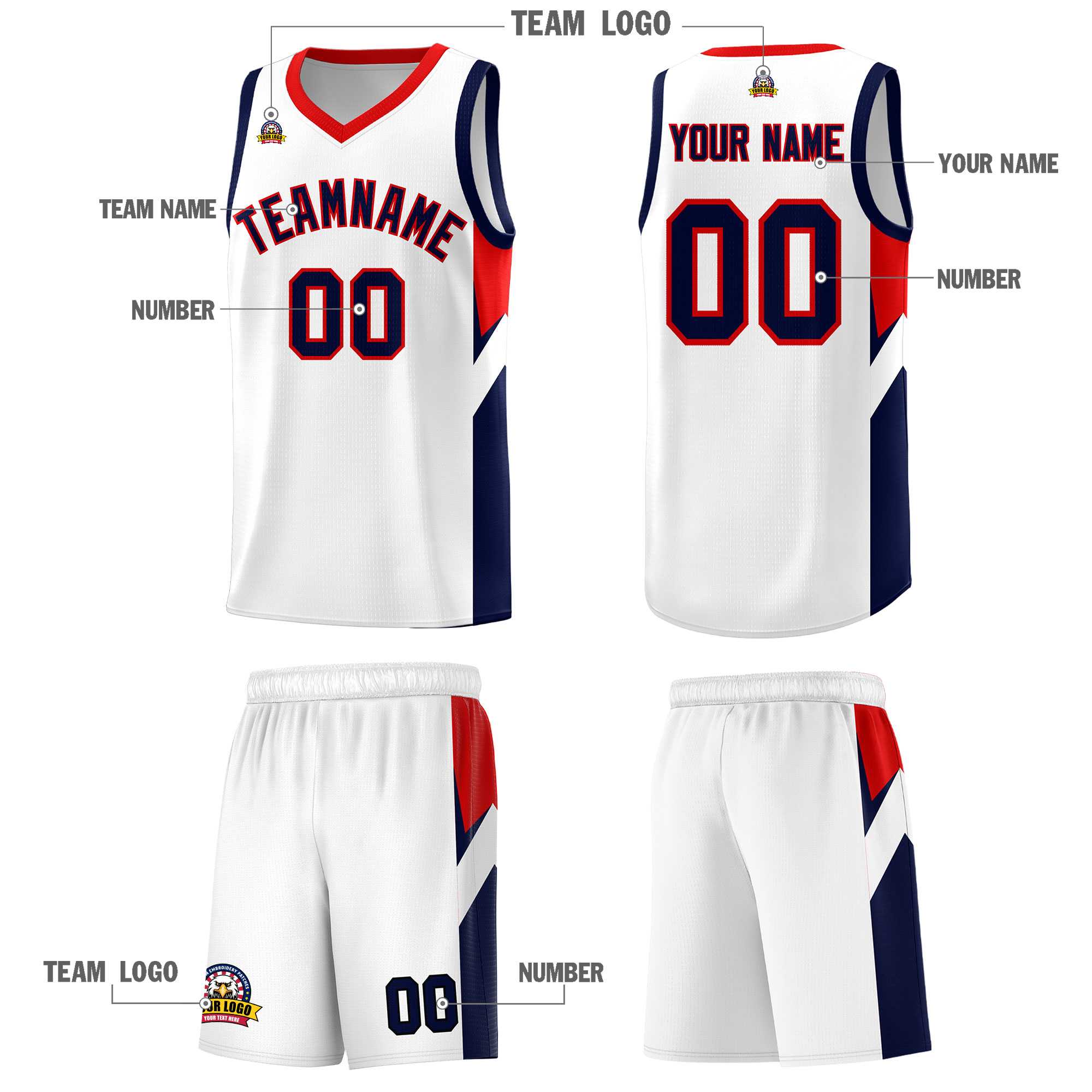 Custom White Red Side Design Sets Sports Uniform Basketball Jersey