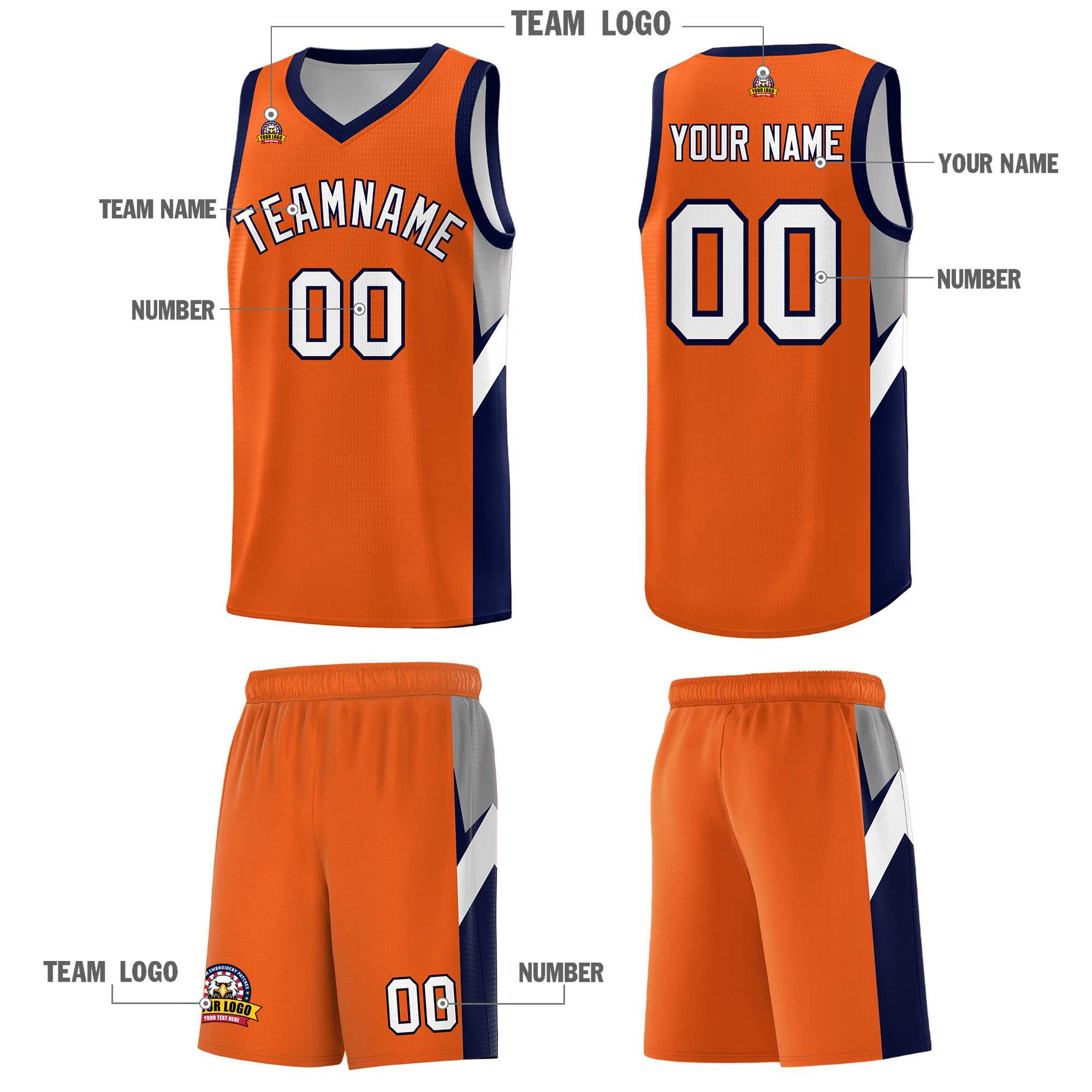 Custom Orange Navy Side Design Sets Sports Uniform Basketball Jersey