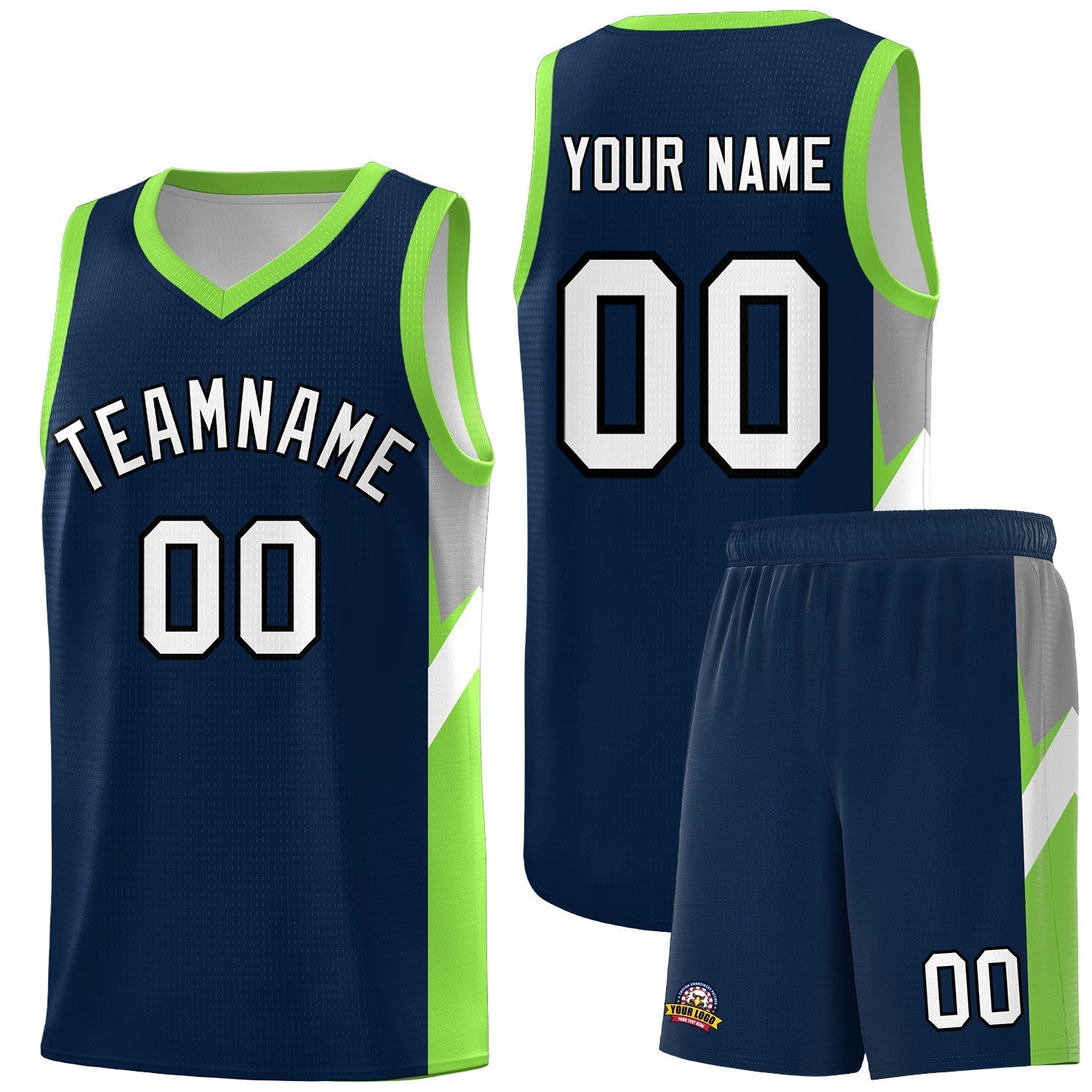 Custom Navy Neon Green Side Design Sets Sports Uniform Basketball Jersey