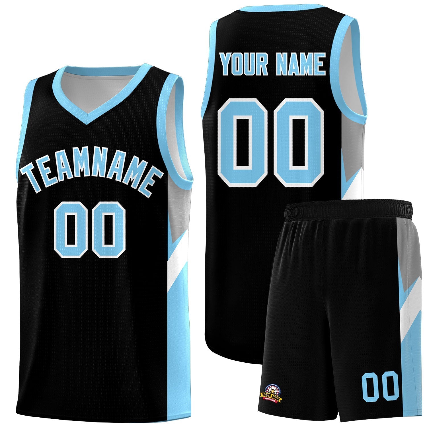 Custom Black Light Blue Side Design Sets Sports Uniform Basketball Jersey