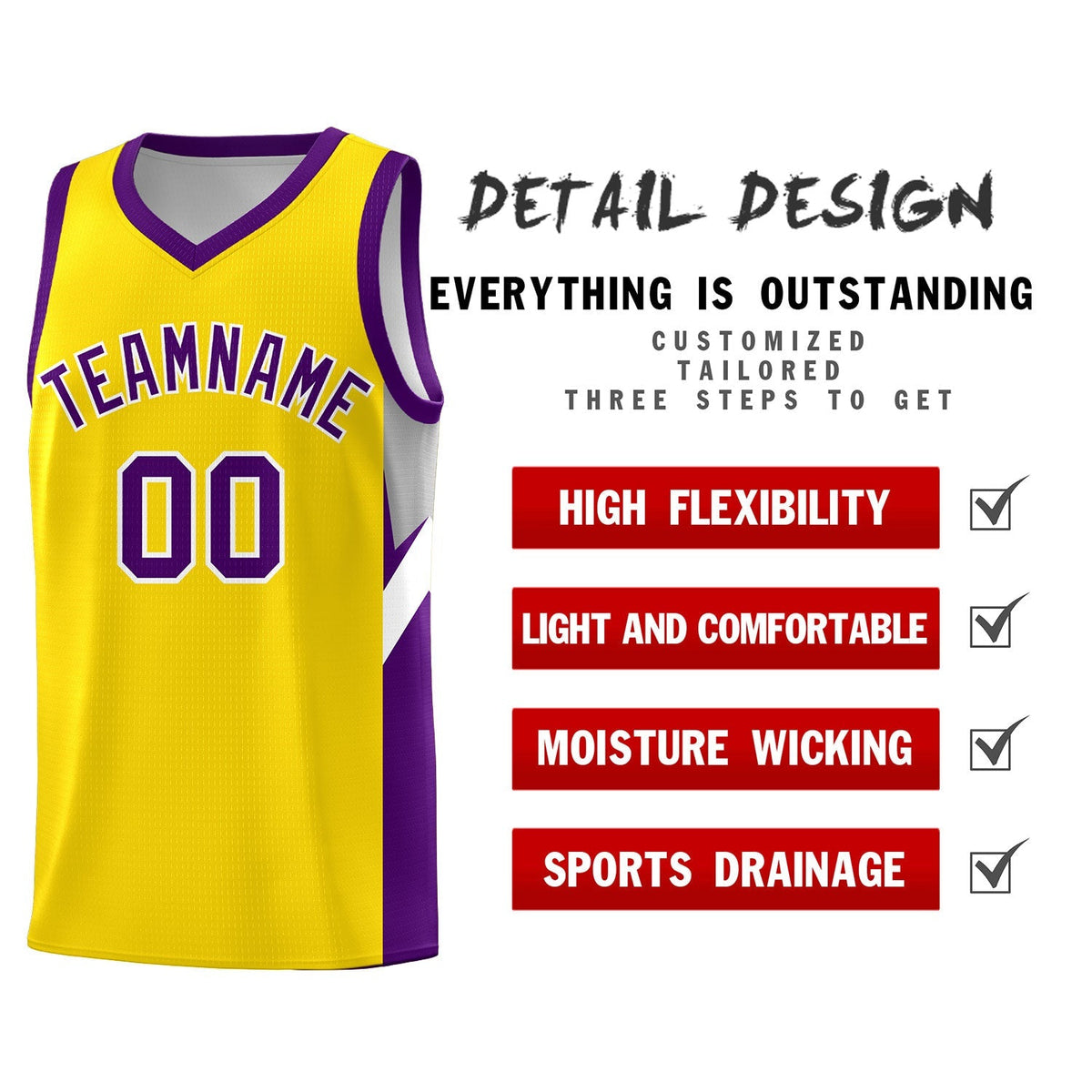 Custom Gold Purple Side Design Sets Sports Uniform Basketball Jersey
