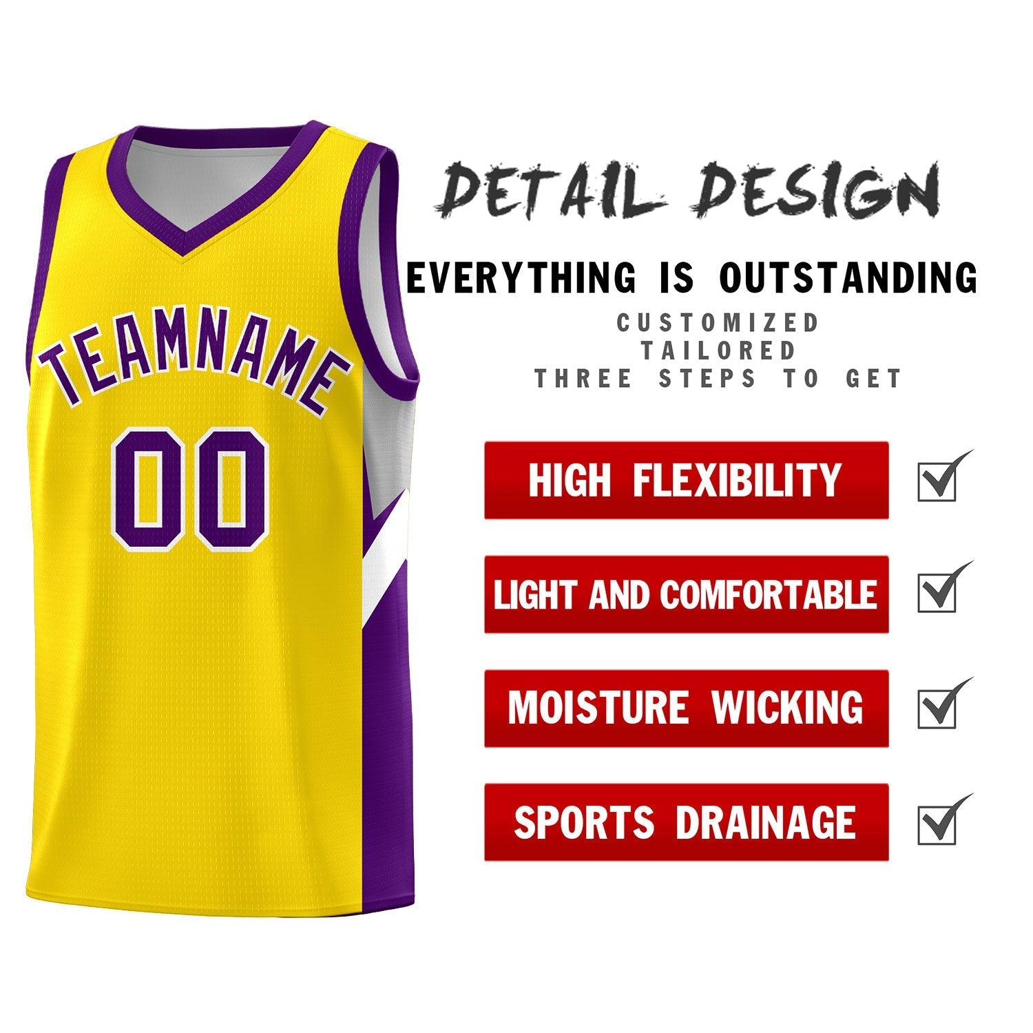 Custom Gold Purple Side Design Sets Sports Uniform Basketball Jersey