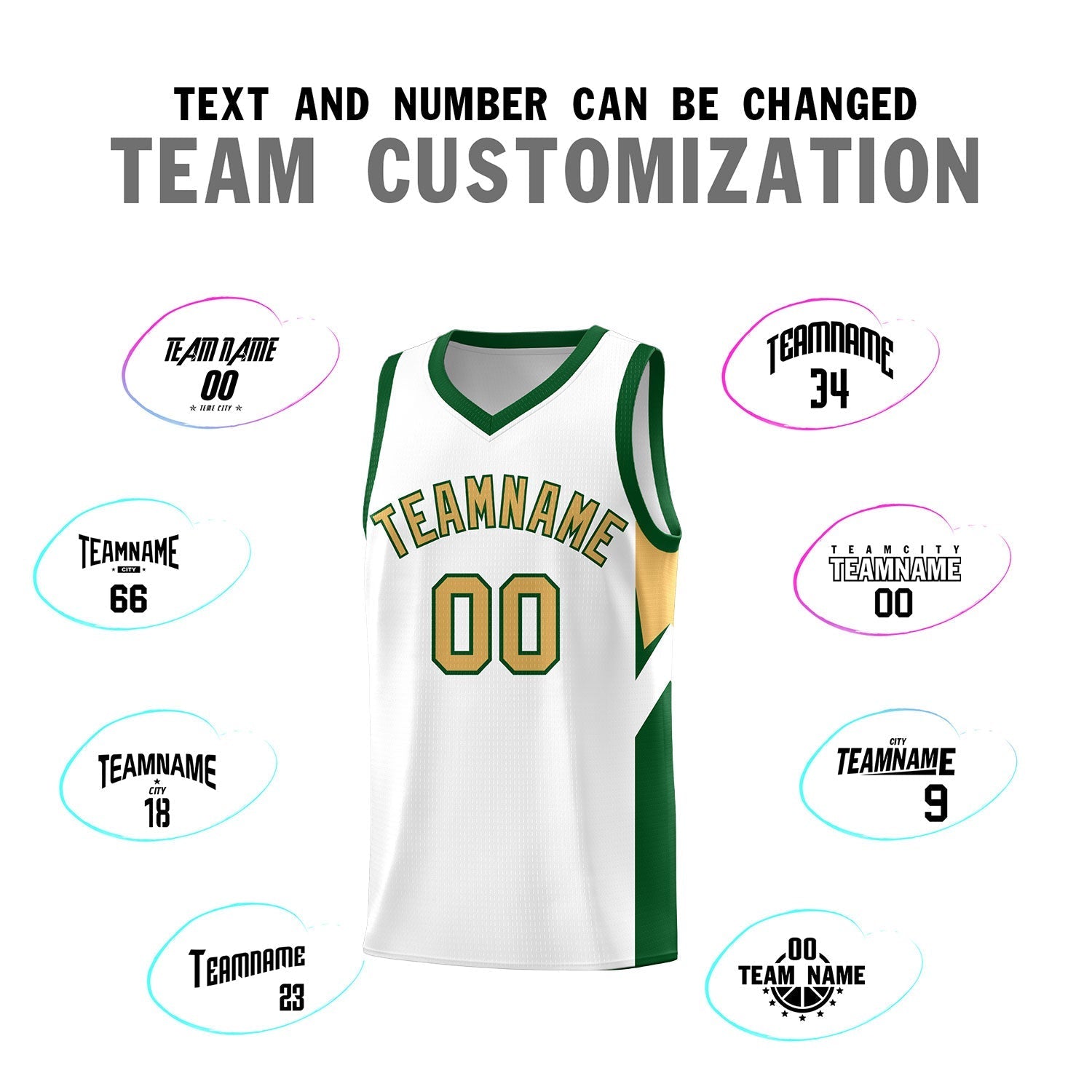 Custom White Green Side Design Sets Sports Uniform Basketball Jersey