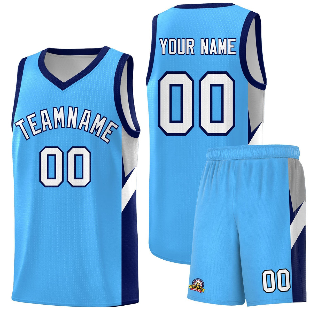 Custom Powder Blue Navy Side Design Sets Sports Uniform Basketball Jersey
