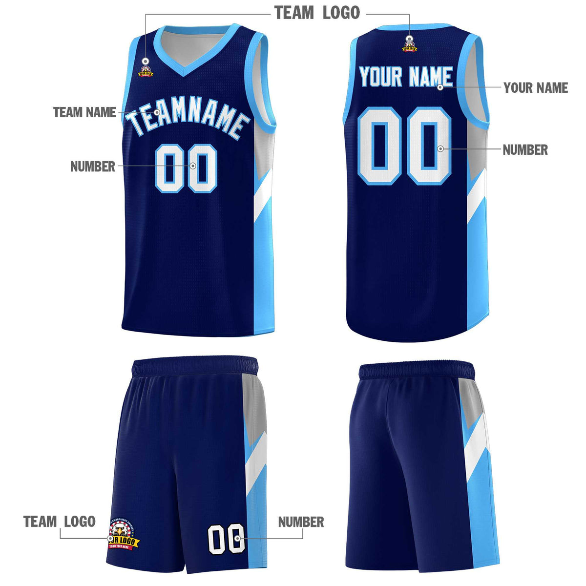 Custom Navy Powder Blue Side Design Sets Sports Uniform Basketball Jersey
