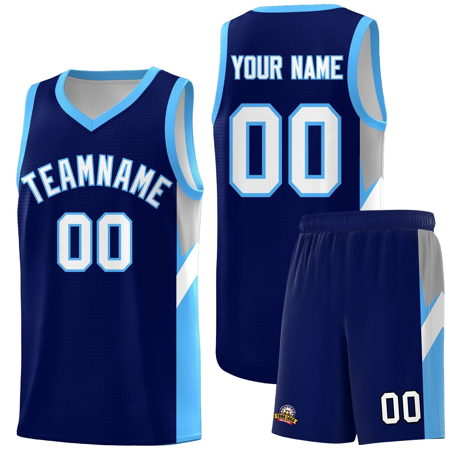 Custom Navy Powder Blue Side Design Sets Sports Uniform Basketball Jersey