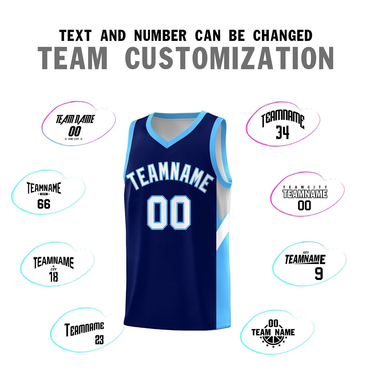 Custom Navy Powder Blue Side Design Sets Sports Uniform Basketball Jersey