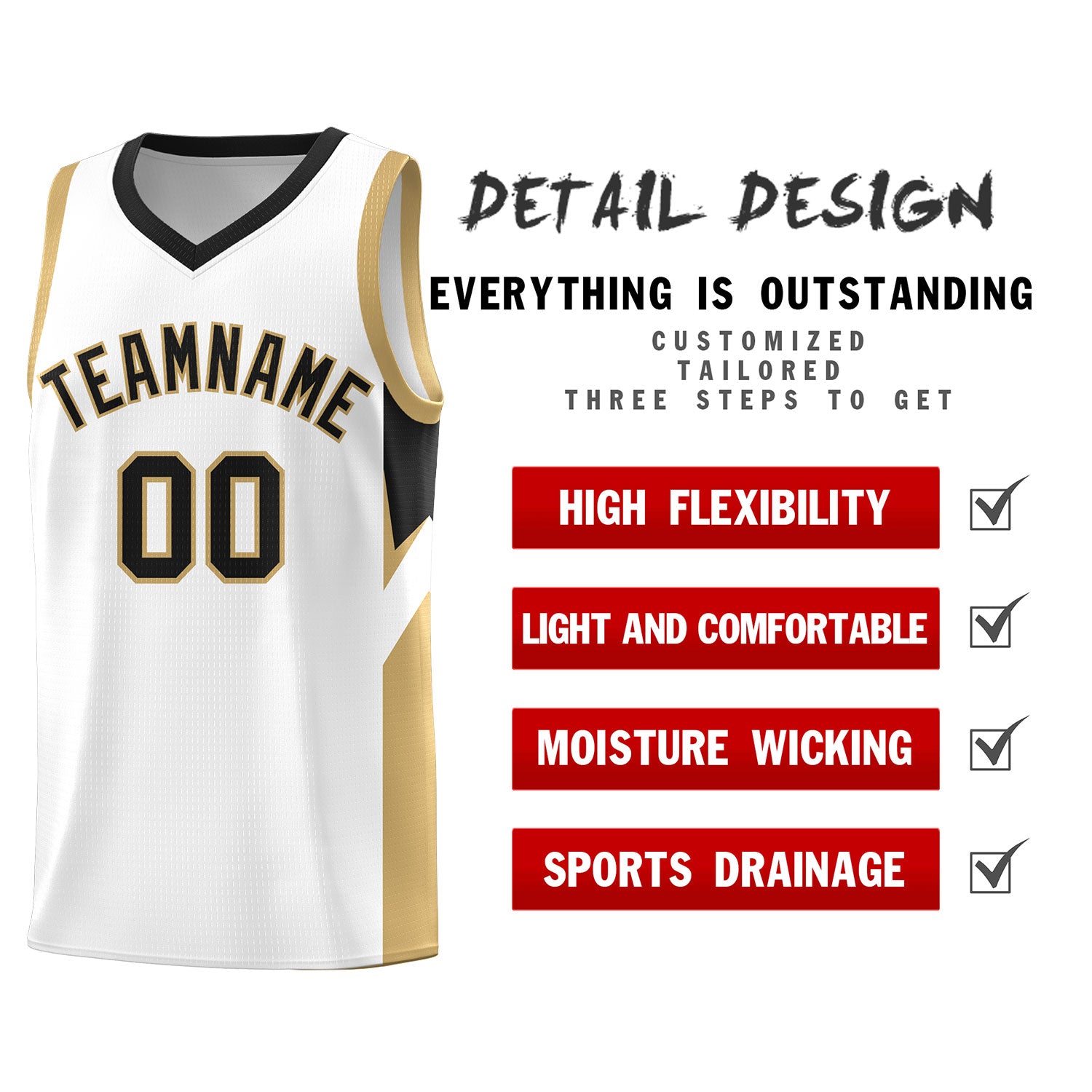 Custom White Black Side Design Sets Sports Uniform Basketball Jersey