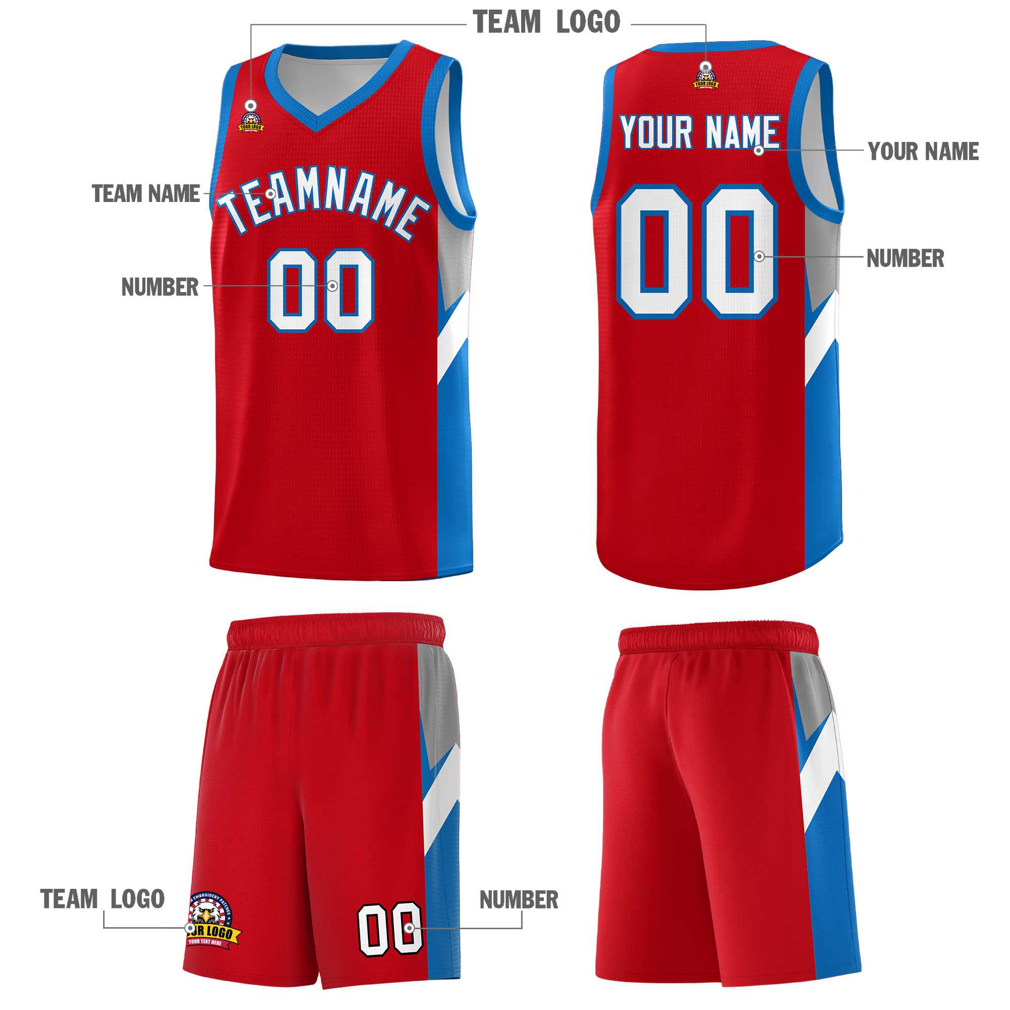 Custom Red Royal Side Design Sets Sports Uniform Basketball Jersey