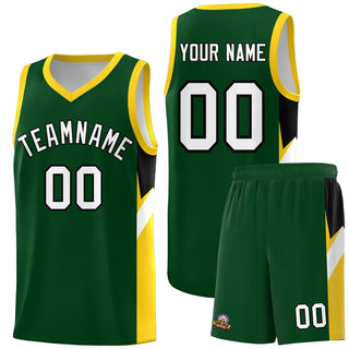 Custom Hunter Green Gold Side Design Sets Sports Uniform Basketball Jersey - Style 1