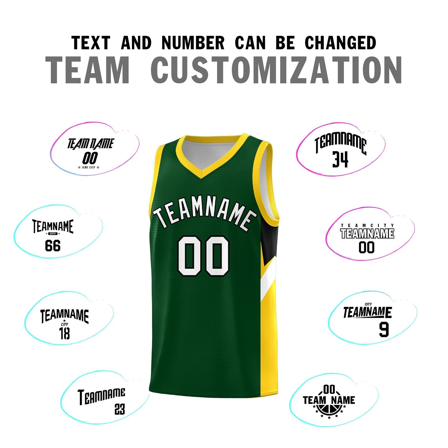 Custom Hunter Green Gold Side Design Sets Sports Uniform Basketball Jersey