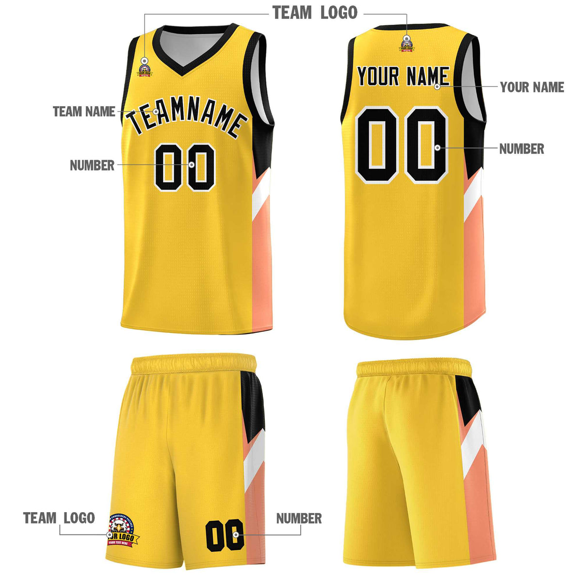 Custom Gold Black Side Design Sets Sports Uniform Basketball Jersey