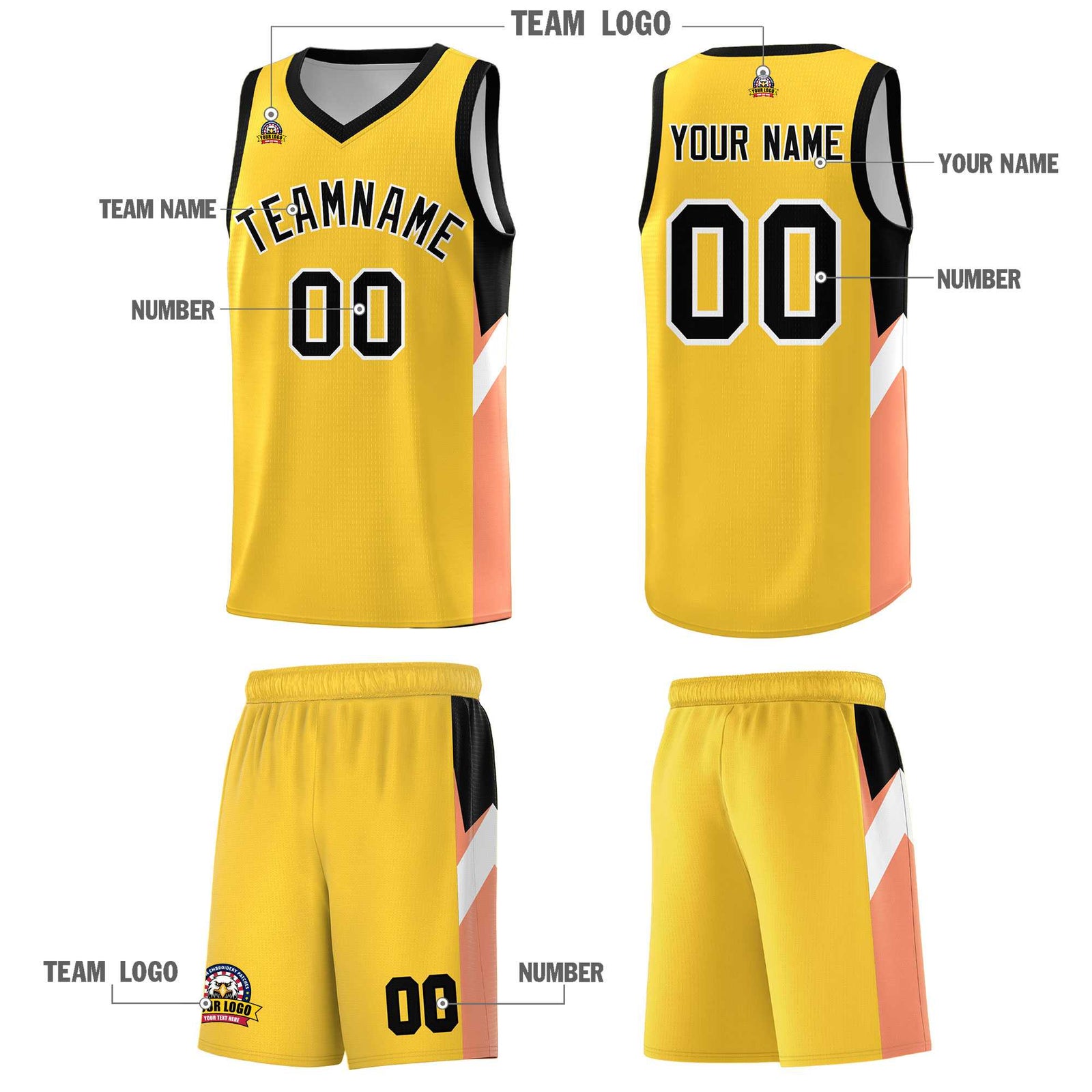 Custom Gold Black Side Design Sets Sports Uniform Basketball Jersey