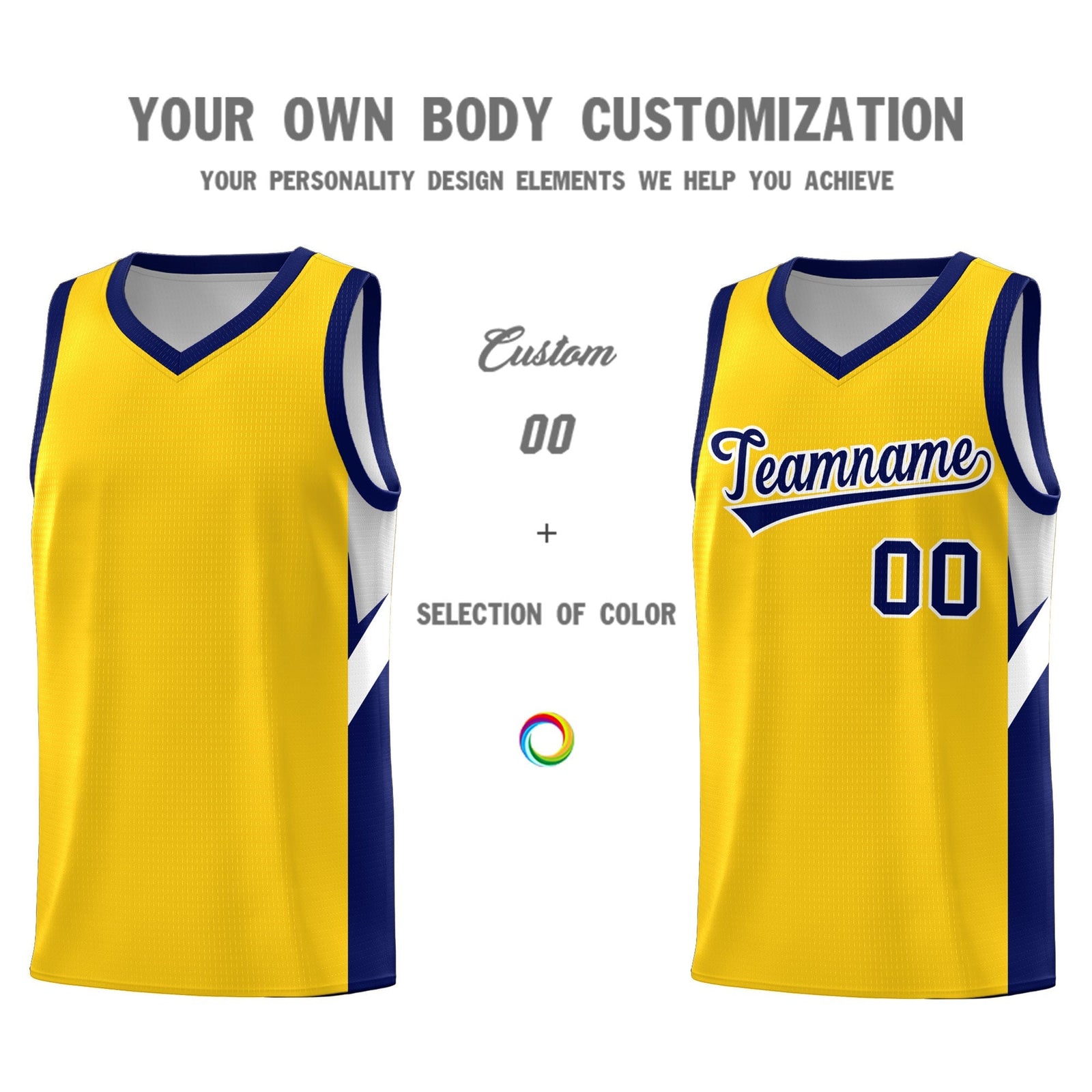Custom Gold Navy Side Design Sets Sports Uniform Basketball Jersey