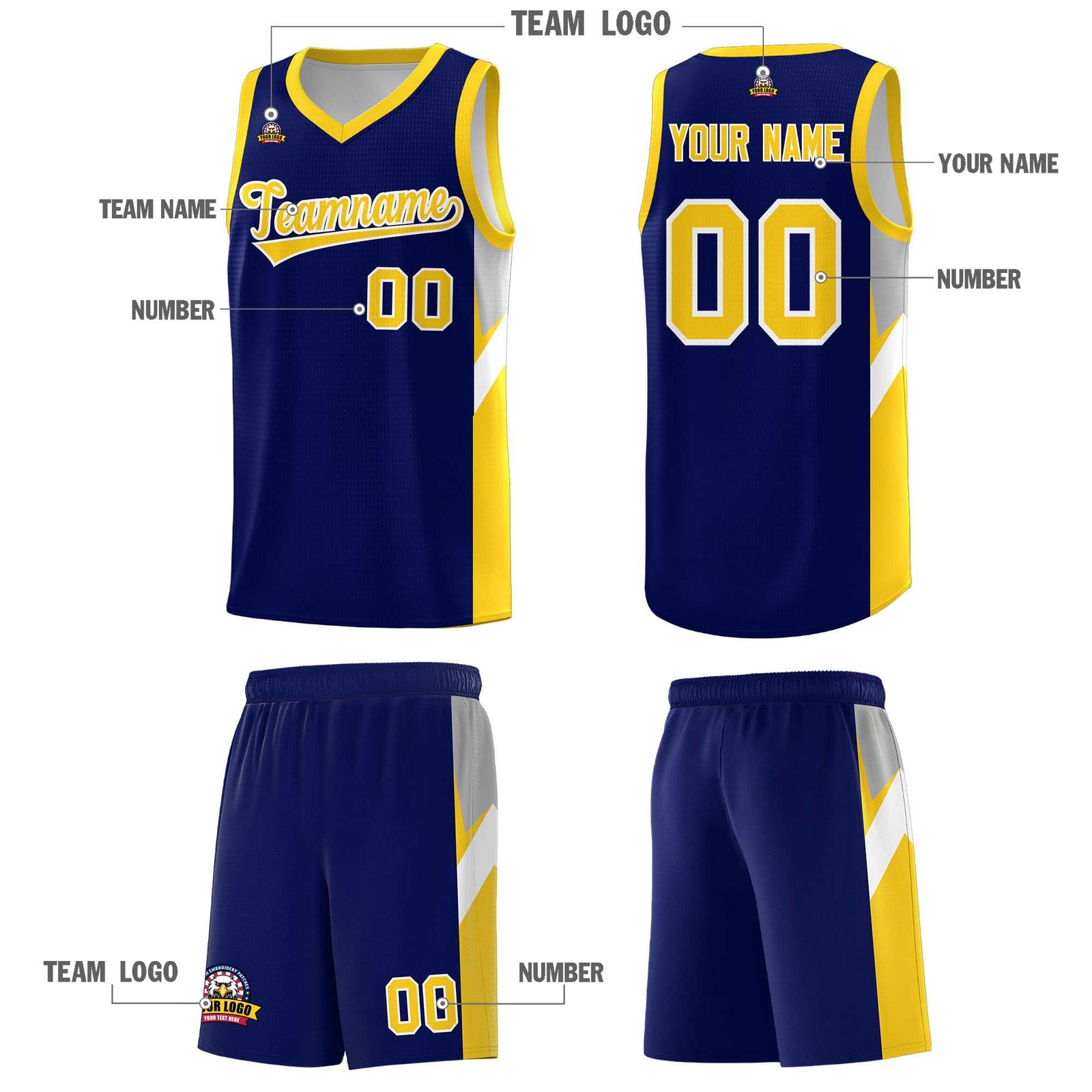 Custom Navy Gold Side Design Sets Sports Uniform Basketball Jersey