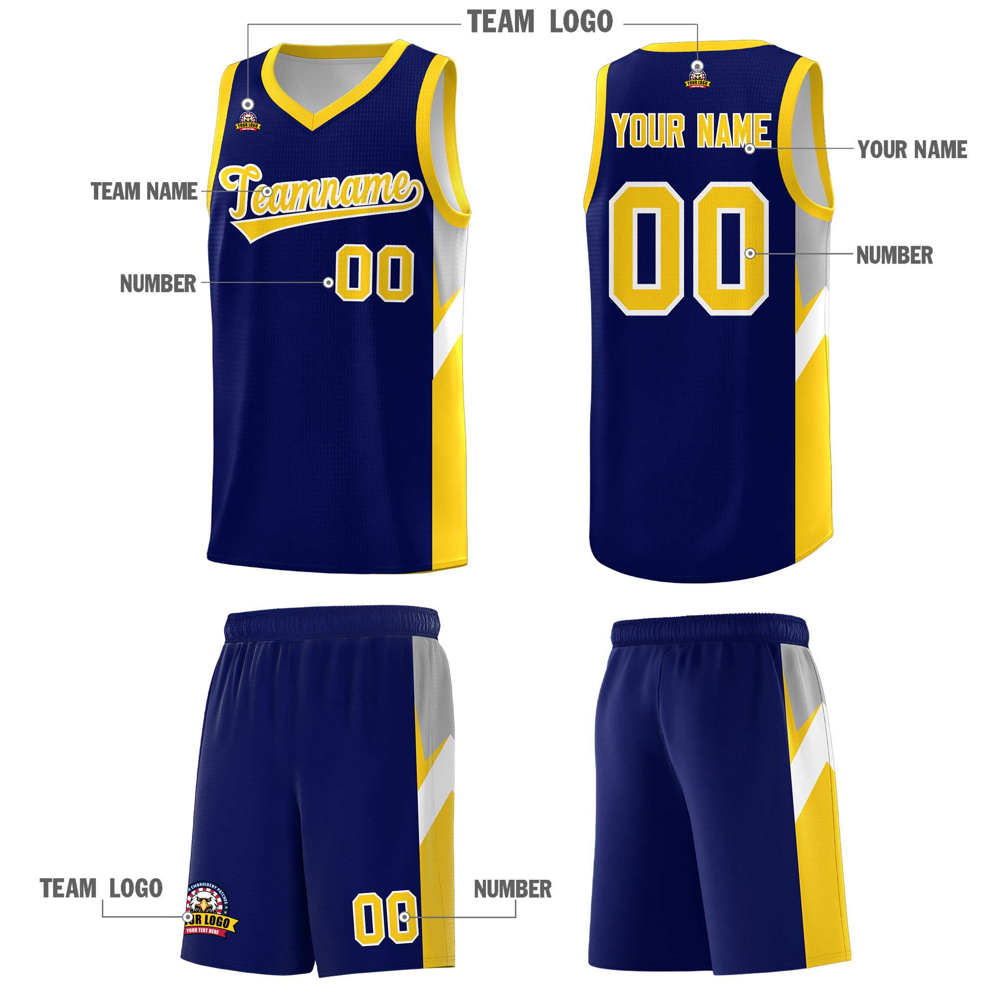 Custom Navy Gold Side Design Sets Sports Uniform Basketball Jersey