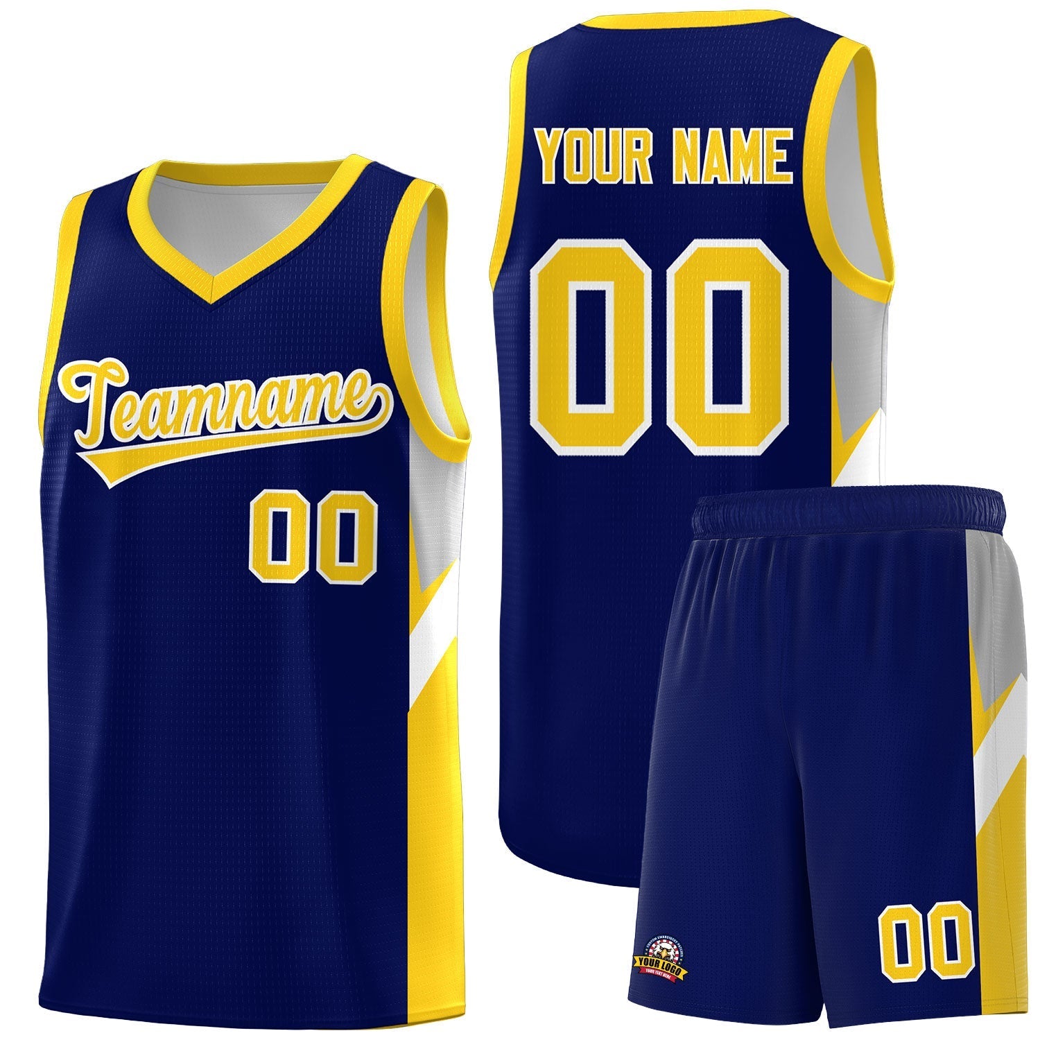 Custom Navy Gold Side Design Sets Sports Uniform Basketball Jersey