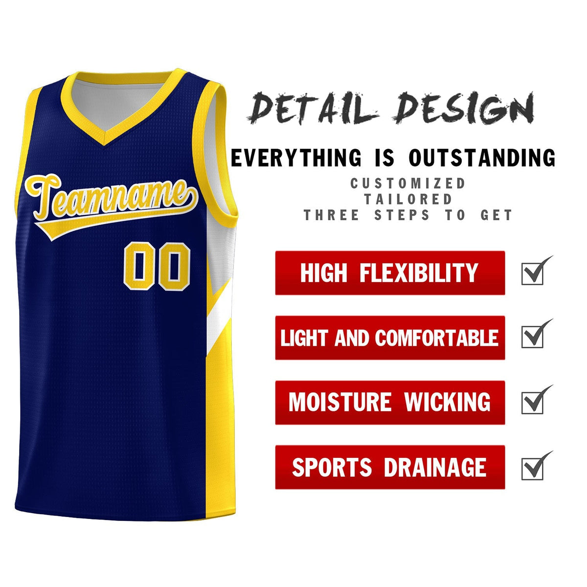 Custom Navy Gold Side Design Sets Sports Uniform Basketball Jersey