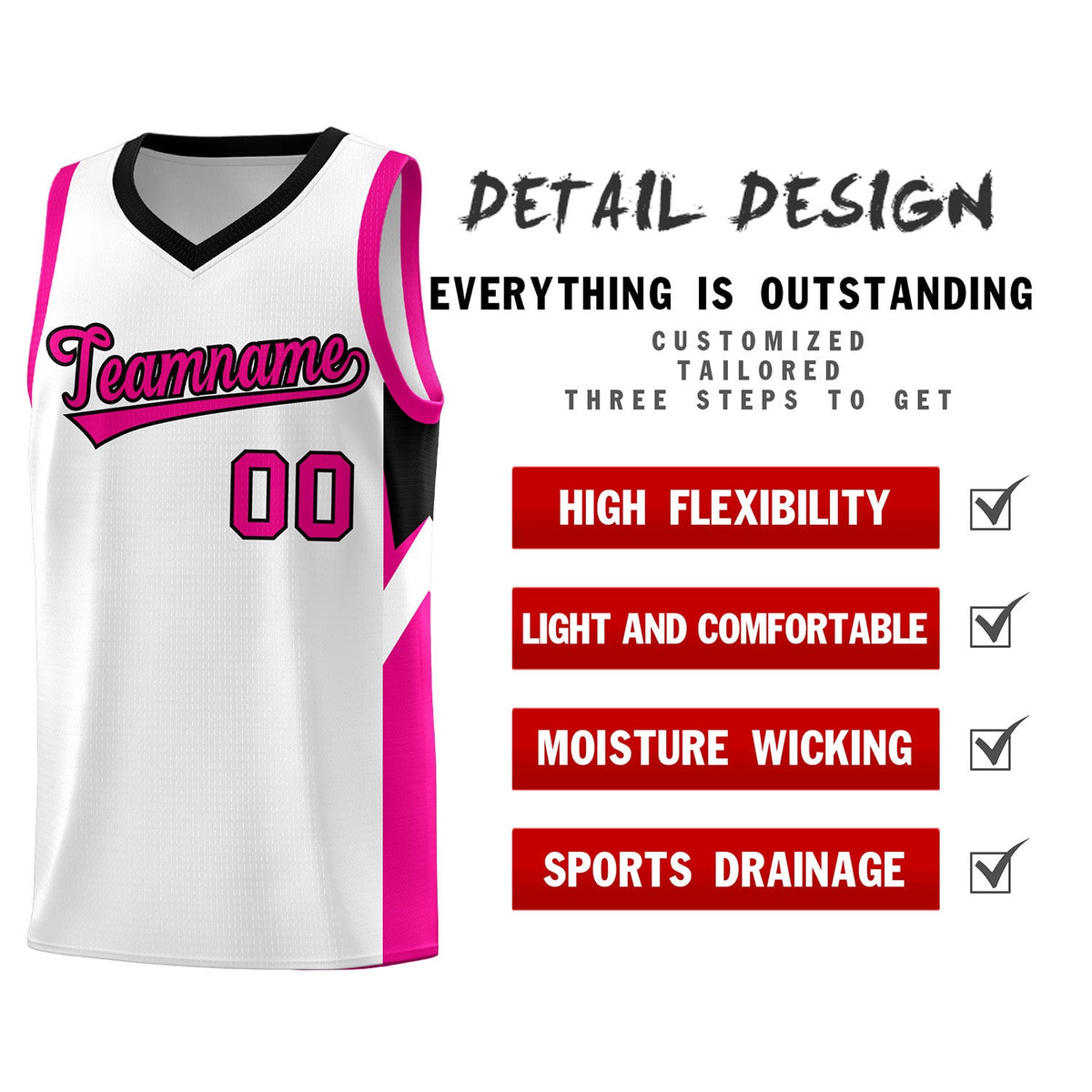 Custom White Black Side Design Sets Sports Uniform Basketball Jersey