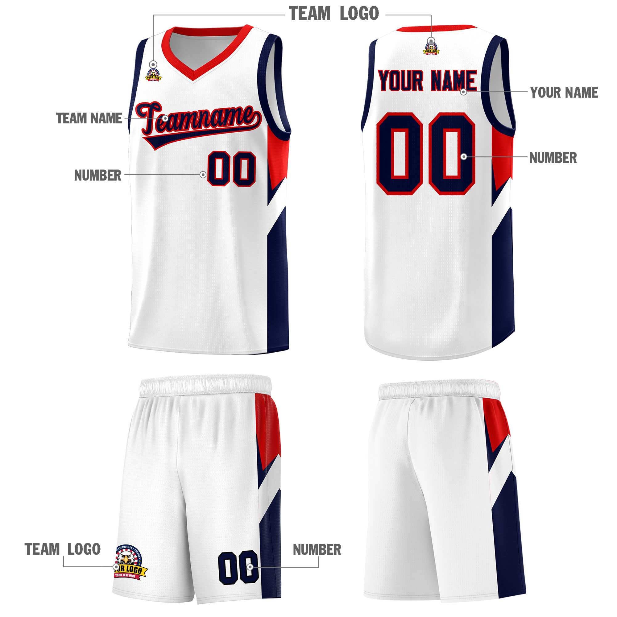 Custom White Red Side Design Sets Sports Uniform Basketball Jersey