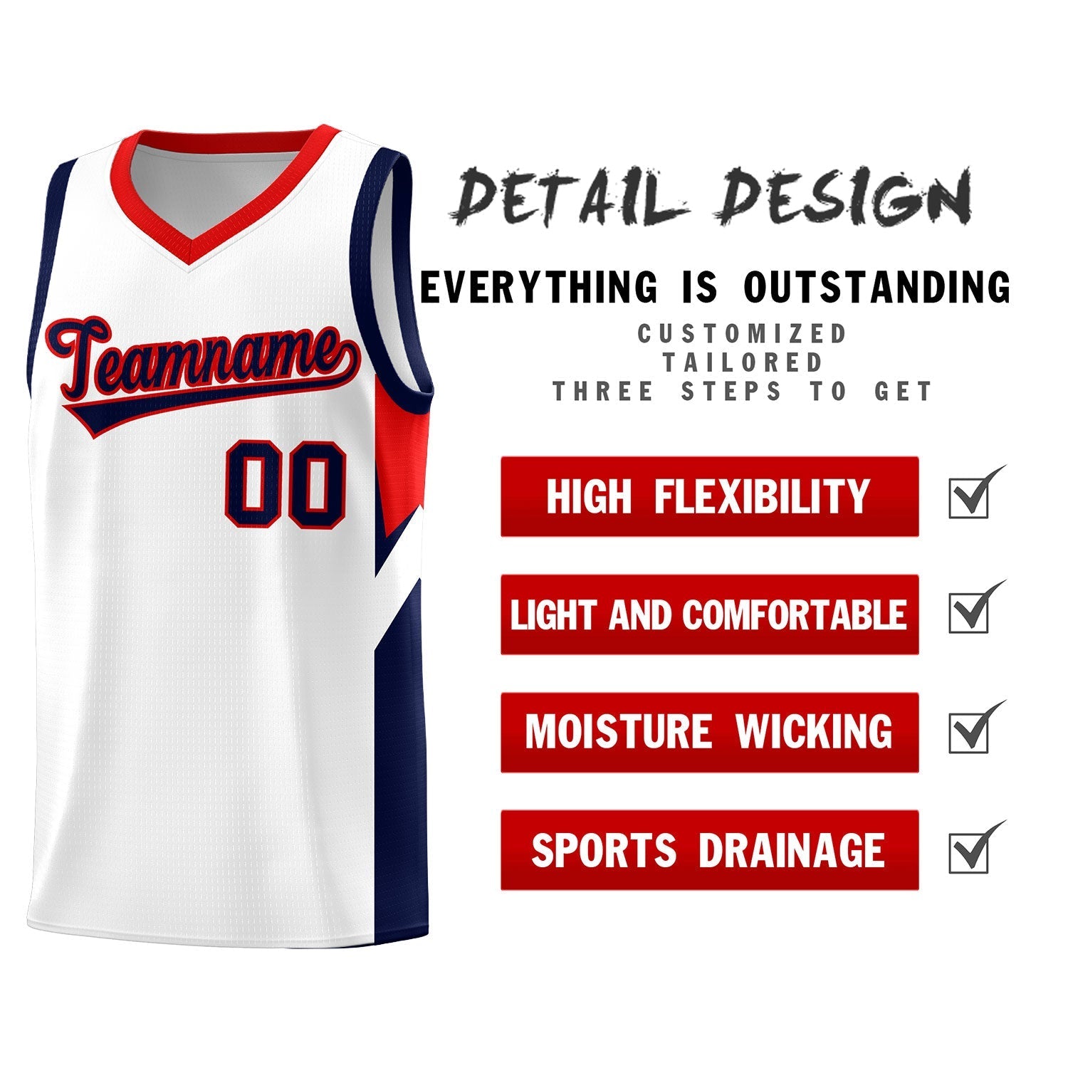 Custom White Red Side Design Sets Sports Uniform Basketball Jersey