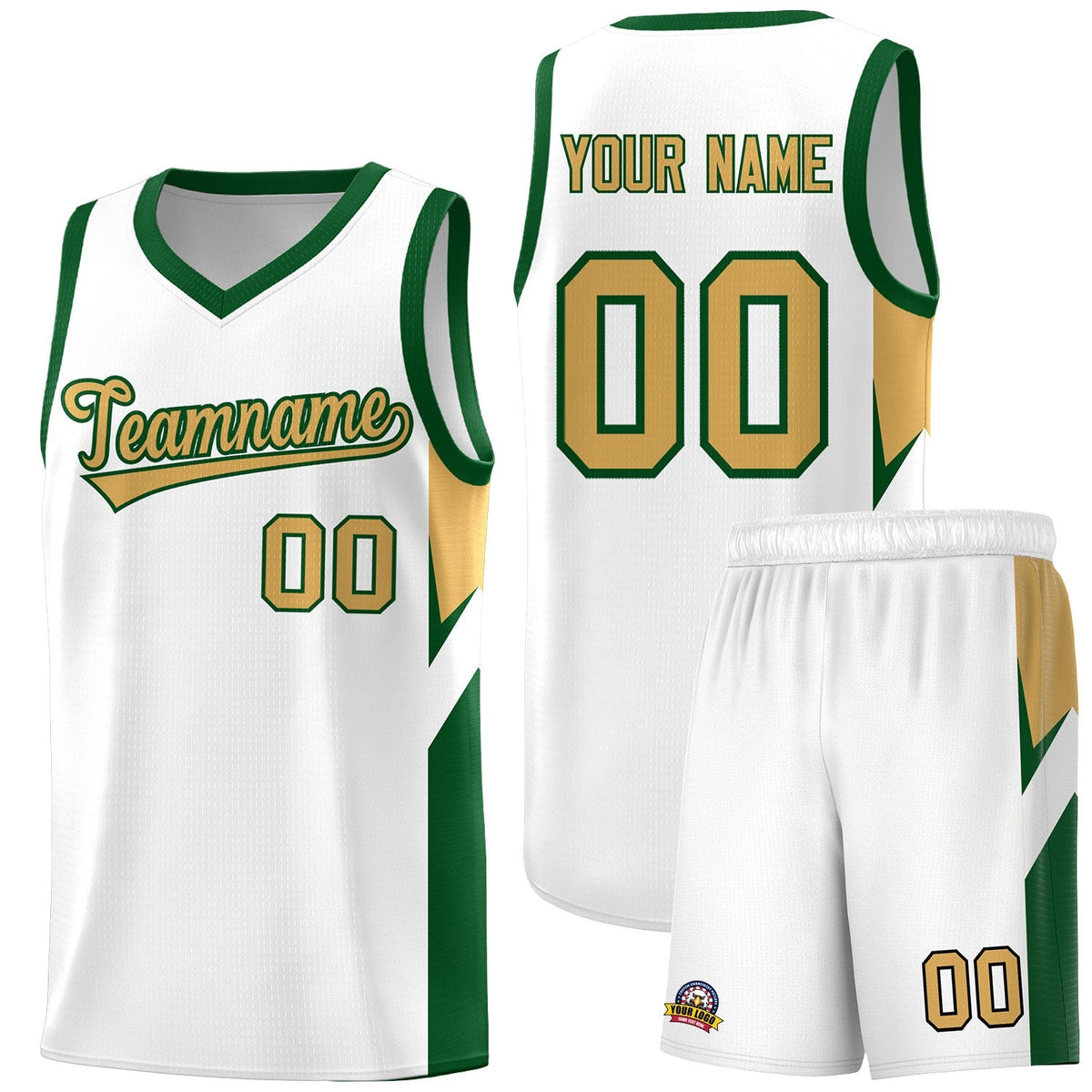 Custom White Green Side Design Sets Sports Uniform Basketball Jersey