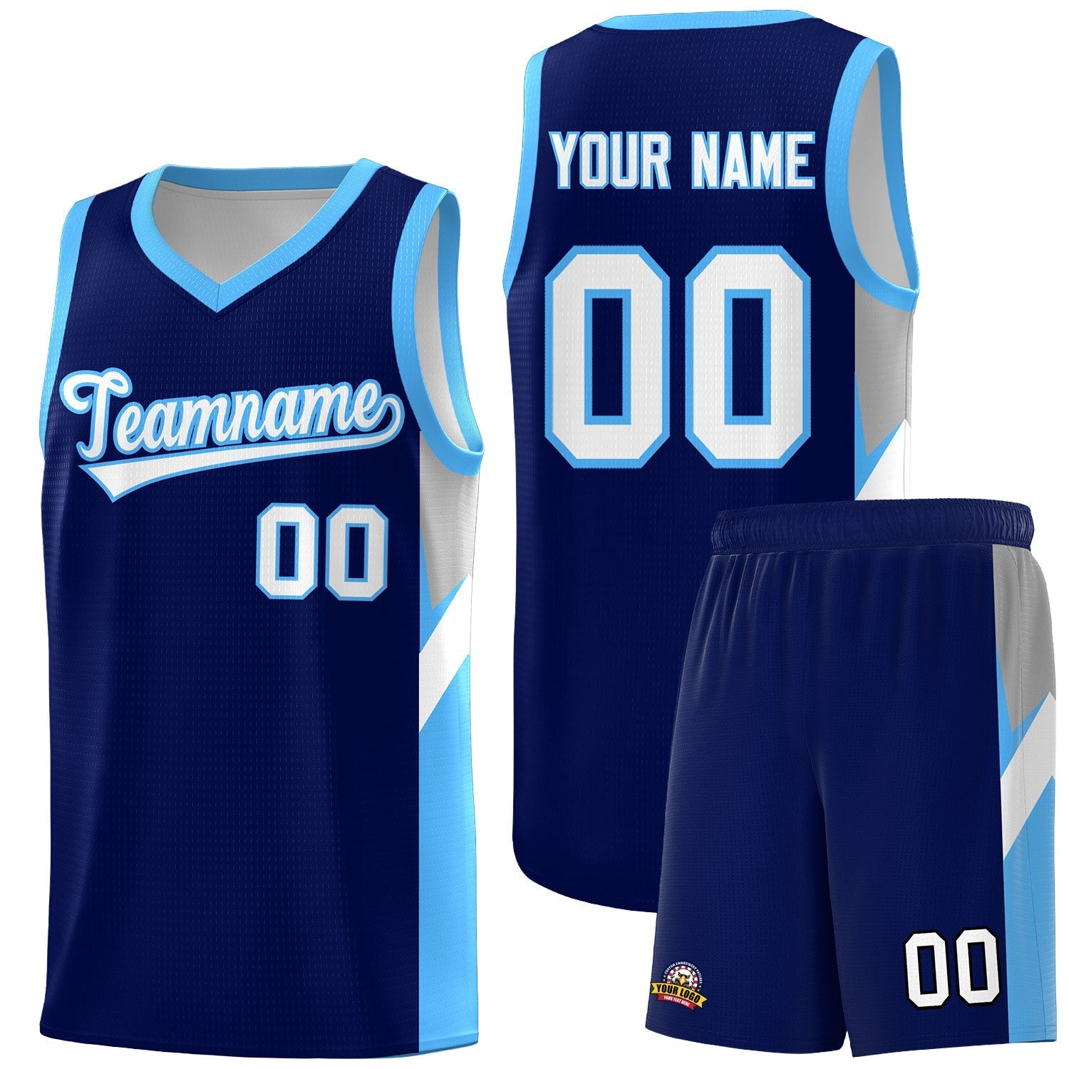 Custom Navy Powder Blue Side Design Sets Sports Uniform Basketball Jersey