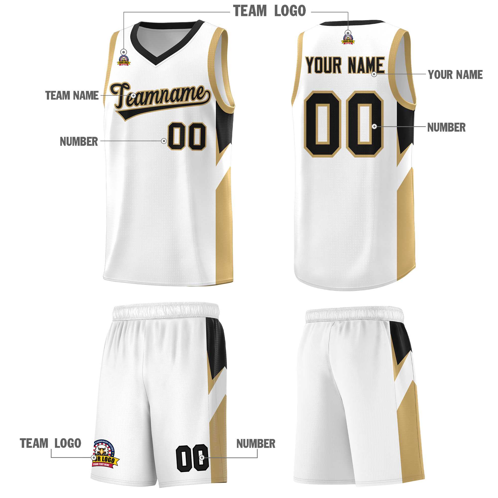 Custom White Black Side Design Sets Sports Uniform Basketball Jersey