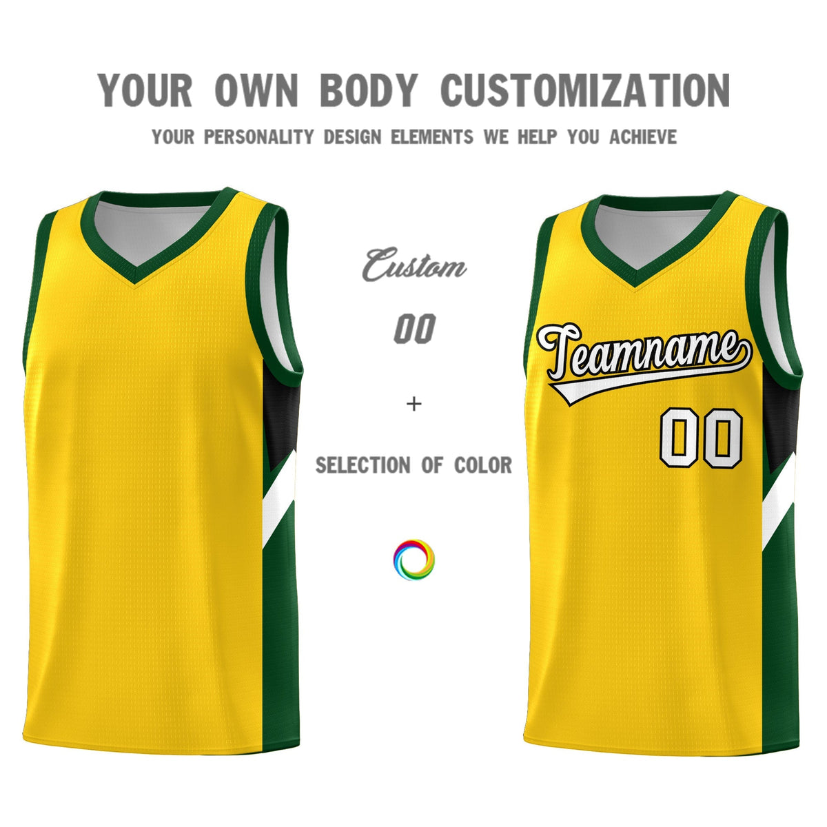 Custom Gold Hunter Green Side Design Sets Sports Uniform Basketball Jersey