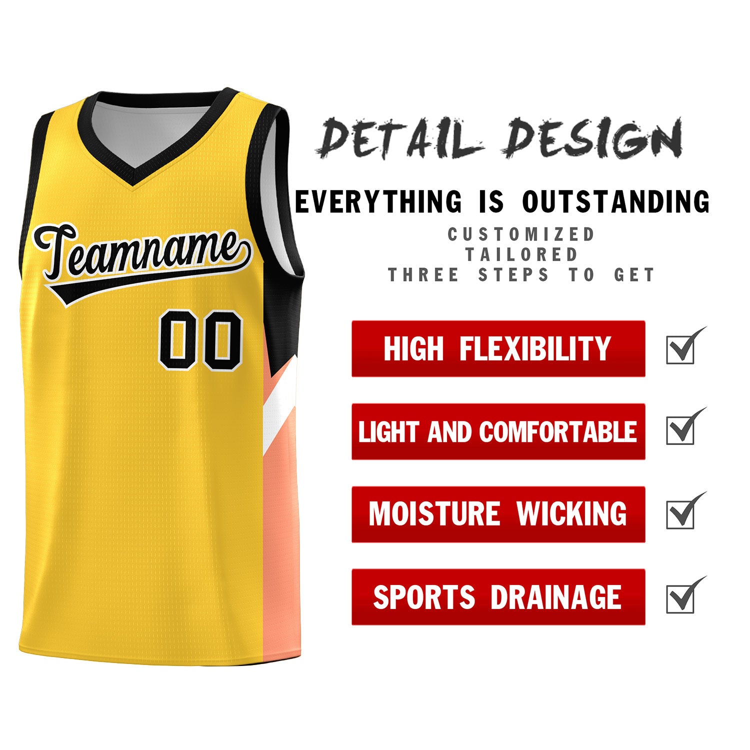 Custom Gold Black Side Design Sets Sports Uniform Basketball Jersey