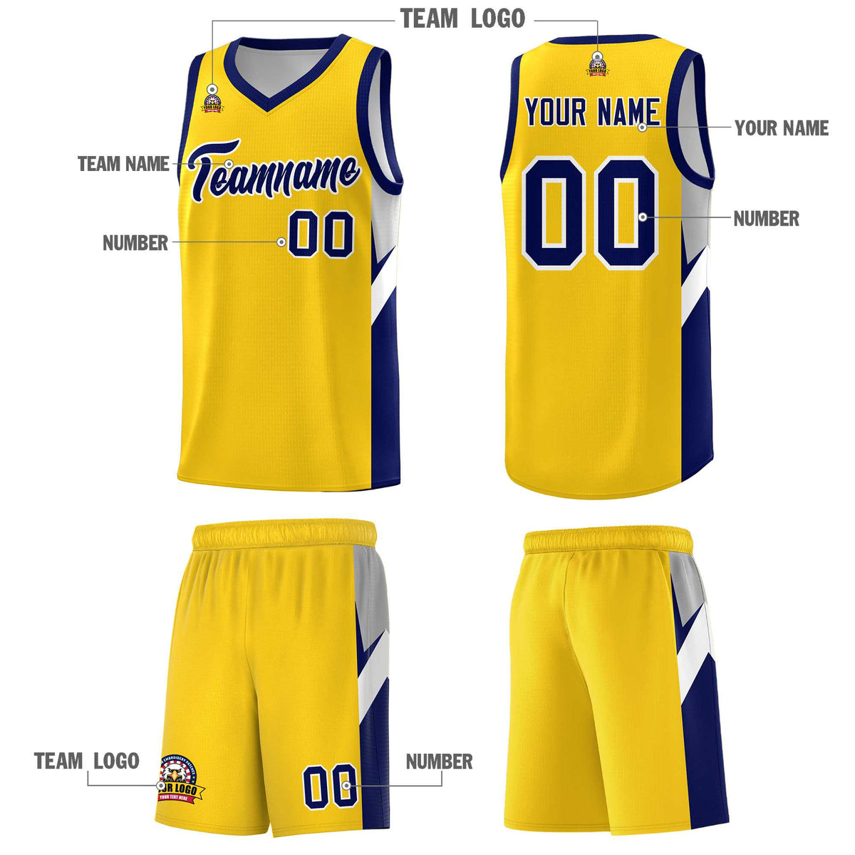 Custom Gold Navy Side Design Sets Sports Uniform Basketball Jersey