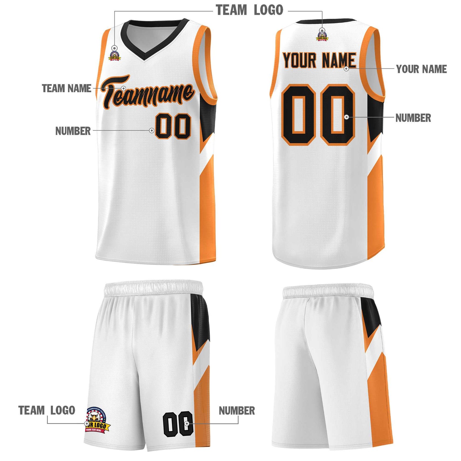 Custom White Black Side Design Sets Sports Uniform Basketball Jersey