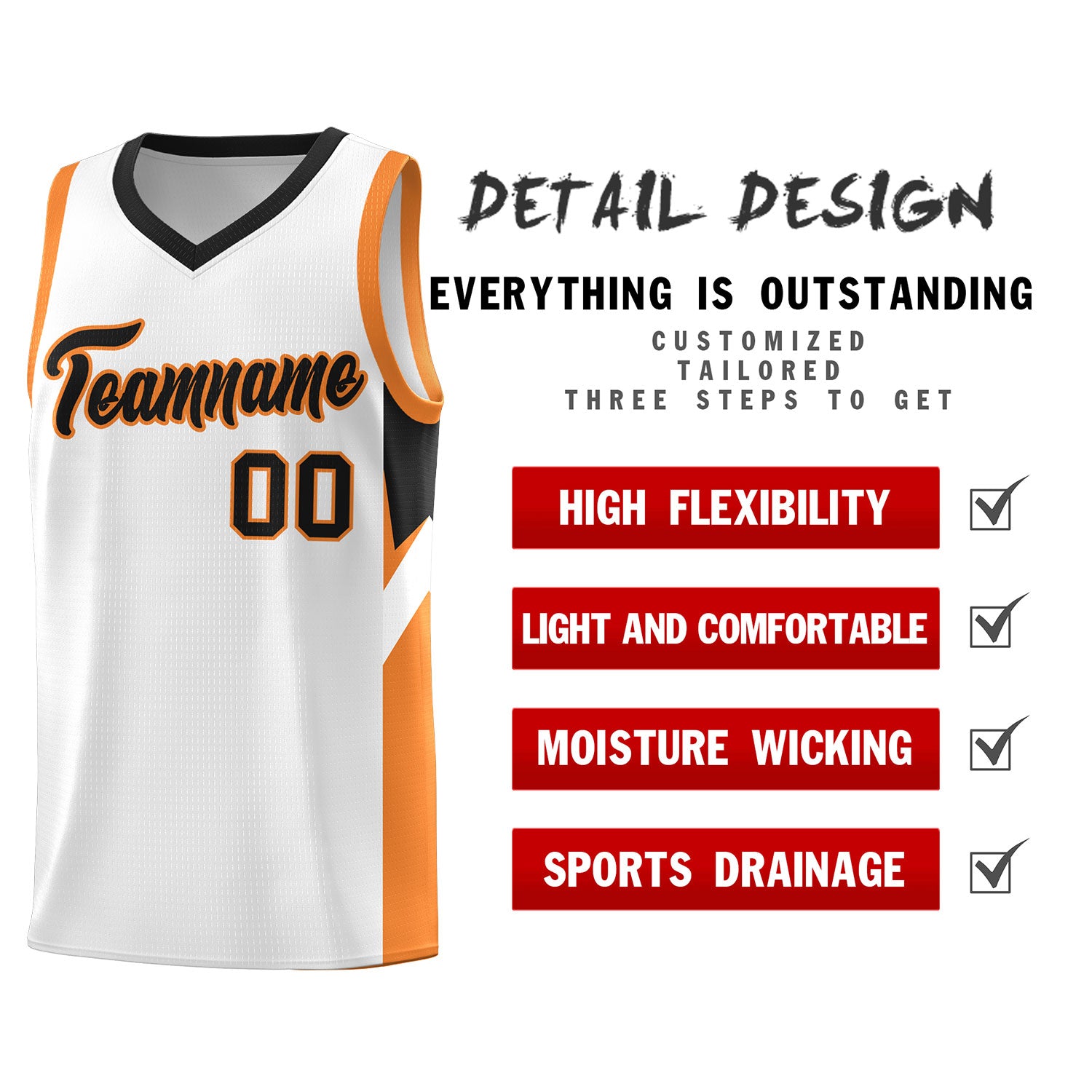 Custom White Black Side Design Sets Sports Uniform Basketball Jersey