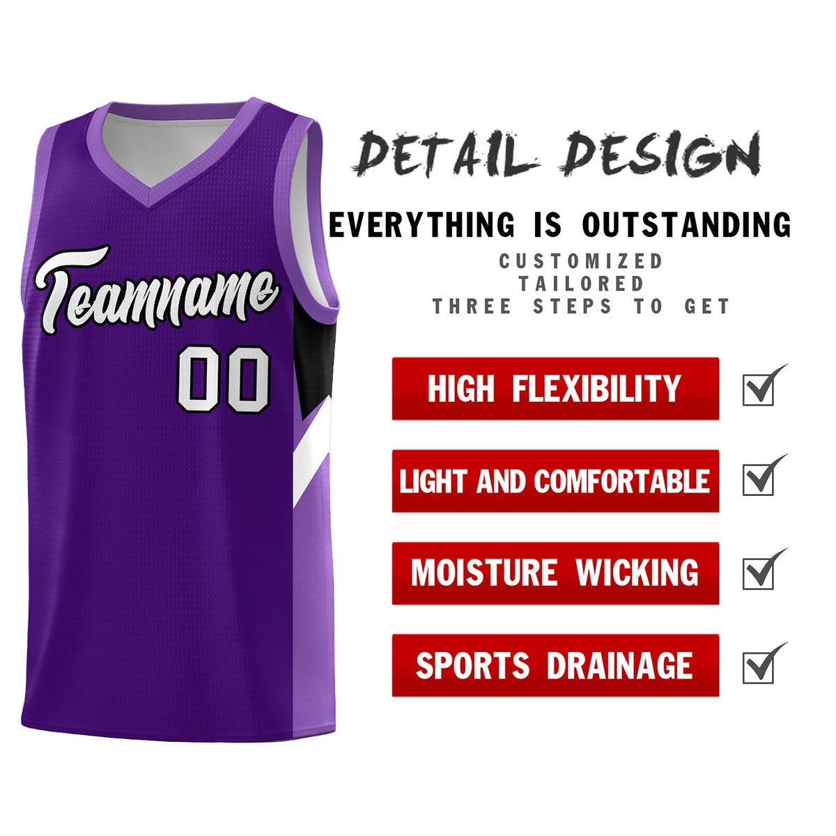 Custom Purple Light Purple Side Design Sets Sports Uniform Basketball Jersey