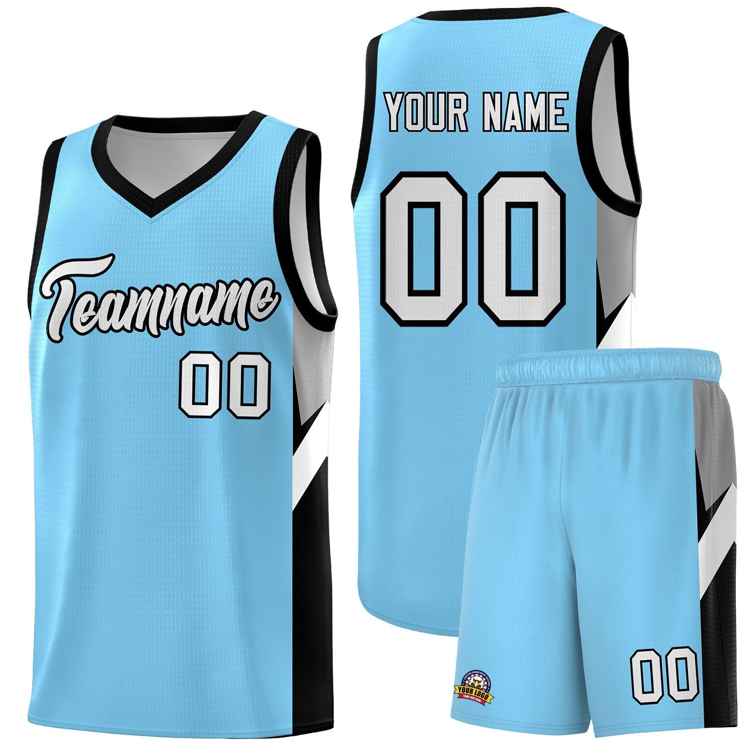 Custom Light Blue Black Side Design Sets Sports Uniform Basketball Jersey
