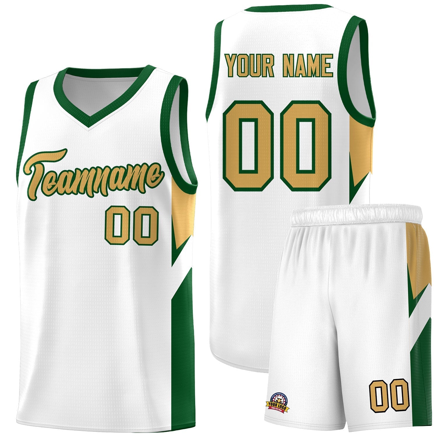 Custom White Green Side Design Sets Sports Uniform Basketball Jersey