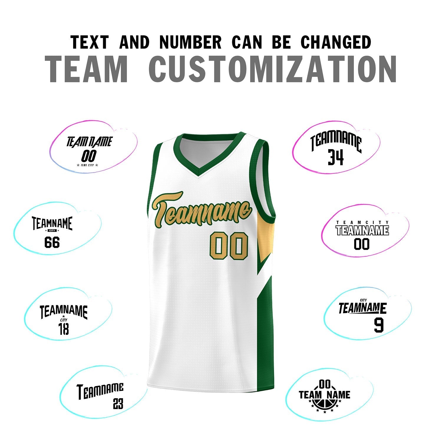 Custom White Green Side Design Sets Sports Uniform Basketball Jersey