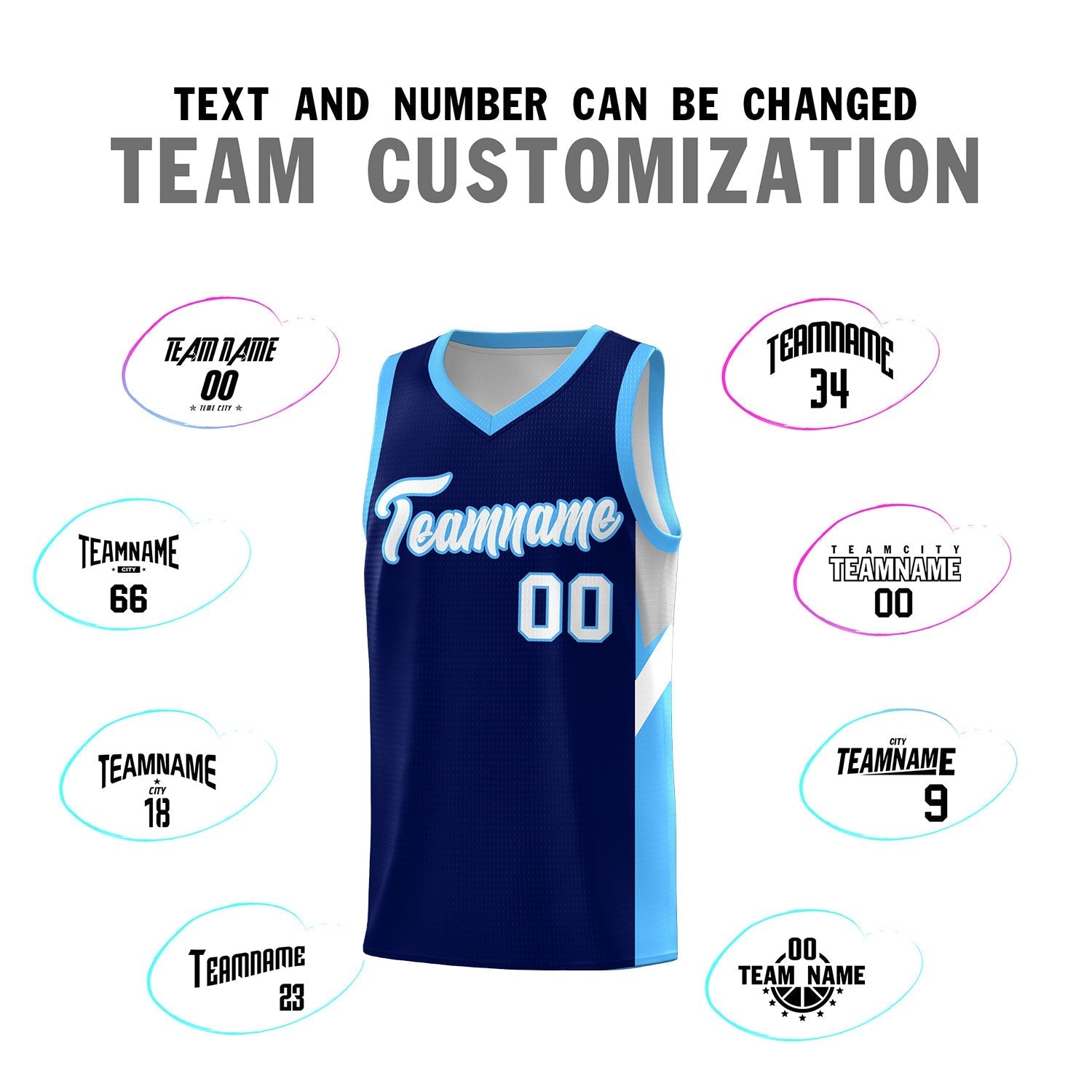 Custom Navy Powder Blue Side Design Sets Sports Uniform Basketball Jersey
