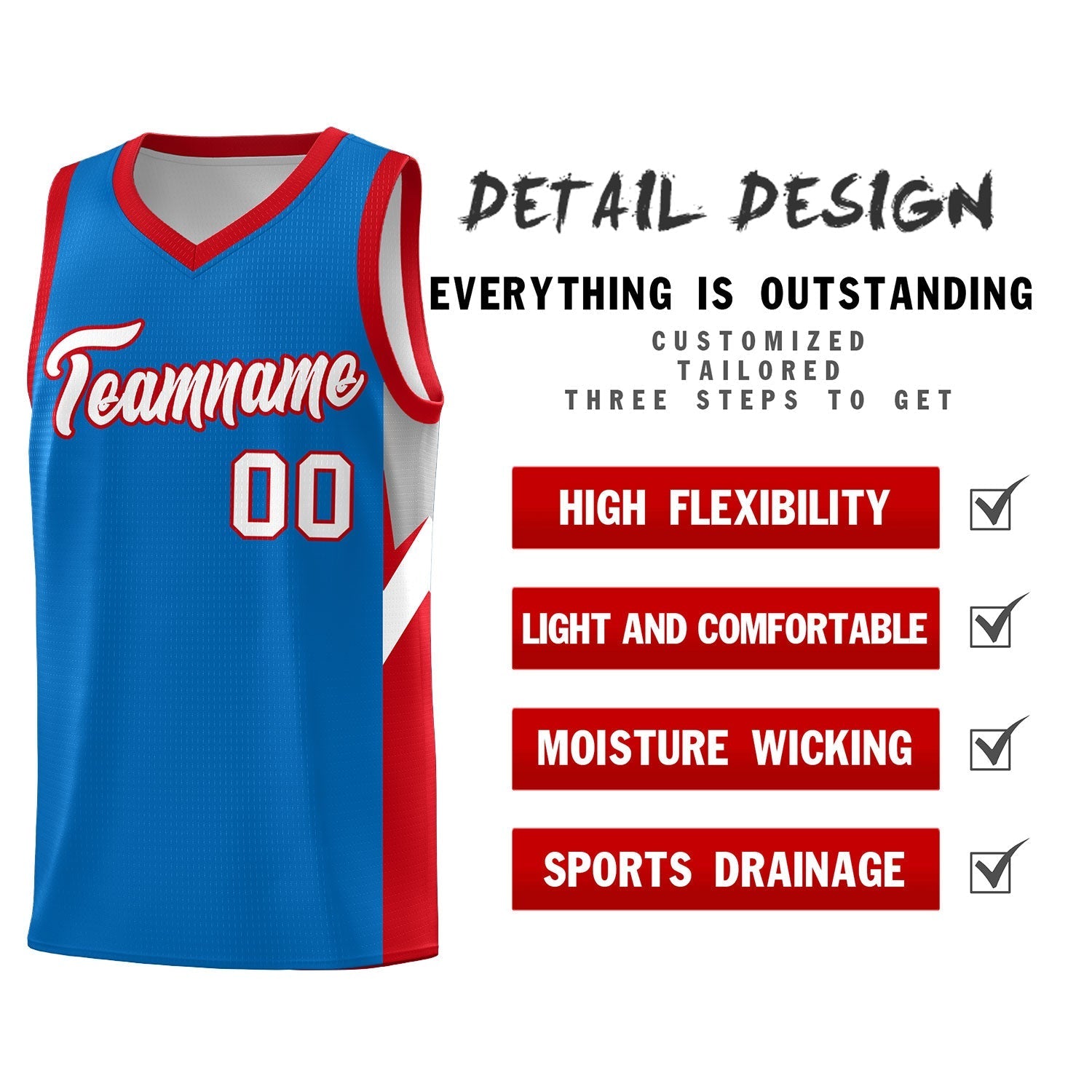 Custom Royal Red Side Design Sets Sports Uniform Basketball Jersey
