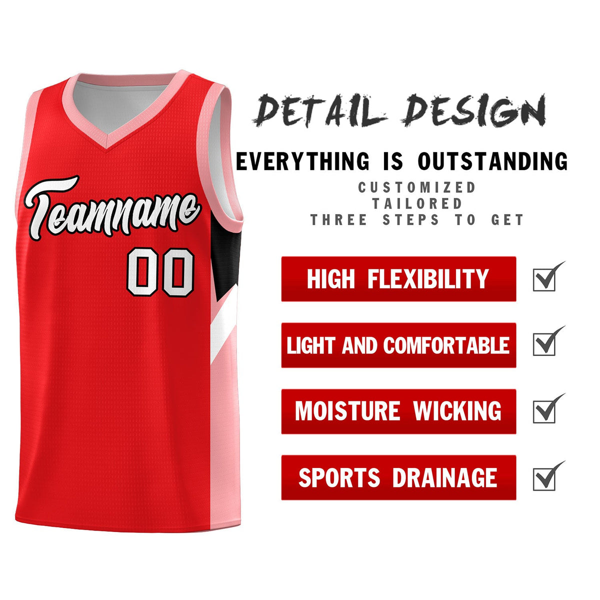 Custom Red Orange Side Design Sets Sports Uniform Basketball Jersey
