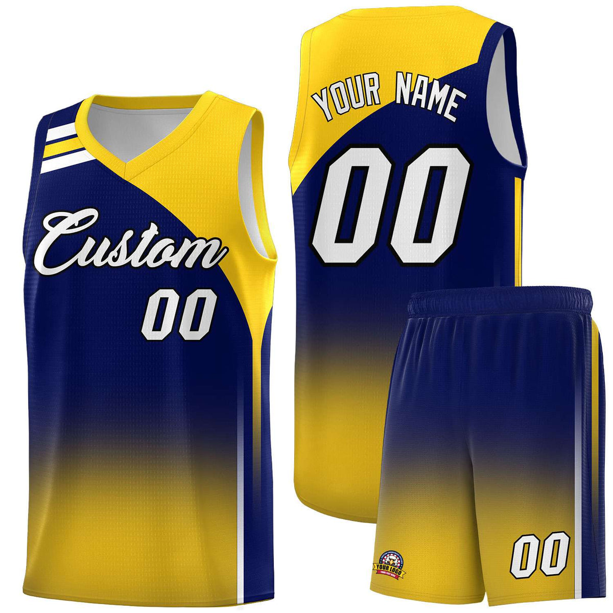Custom Navy Gold Gradient Fashion Sets Sports Uniform Basketball Jersey